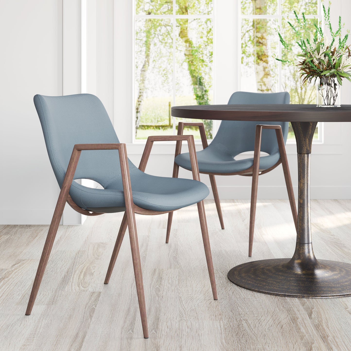 Desi Azure Gray & Walnut Dining Chair (Set of 2) - Ornate Home