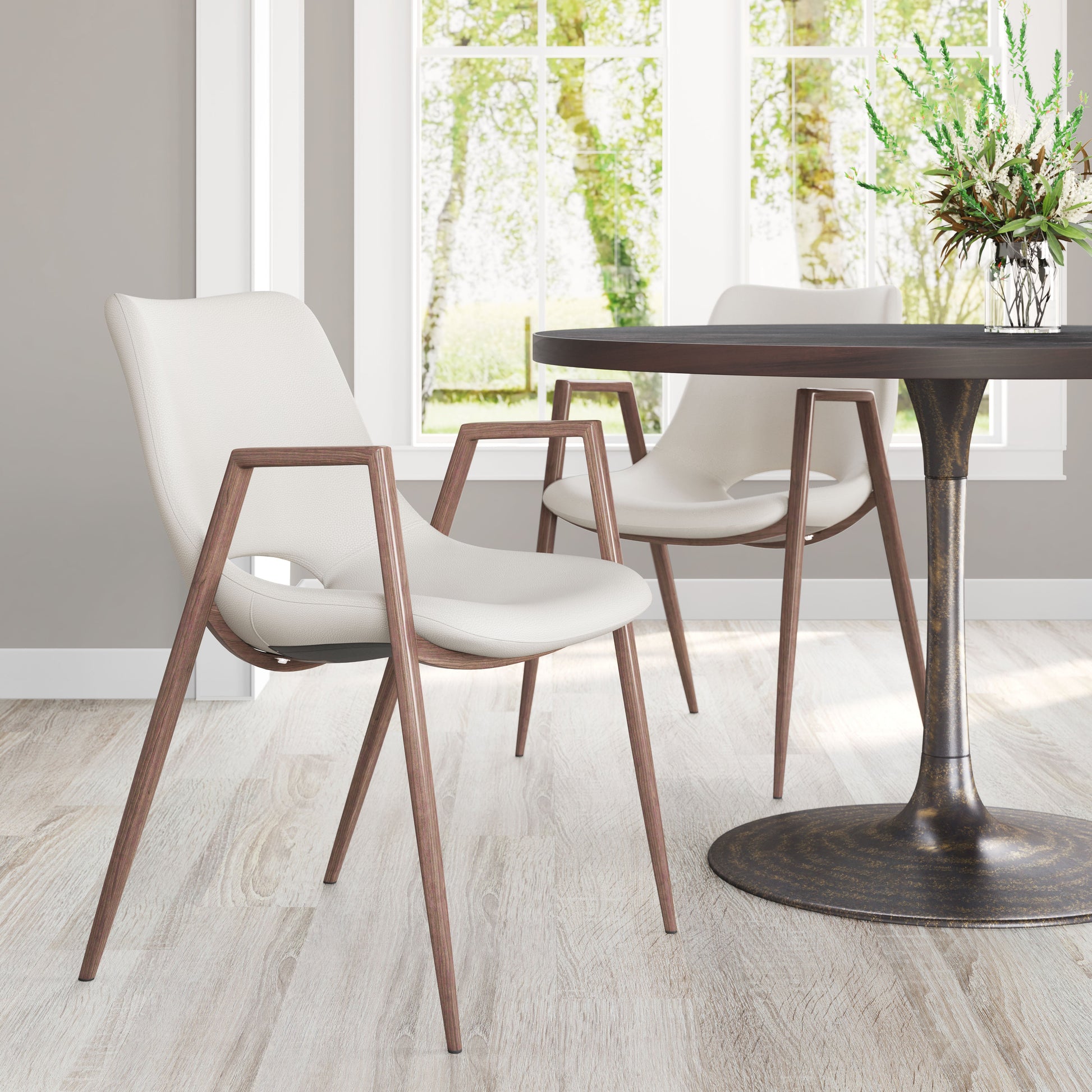 Desi Beige & Walnut Dining Chair (Set of 2) - Ornate Home
