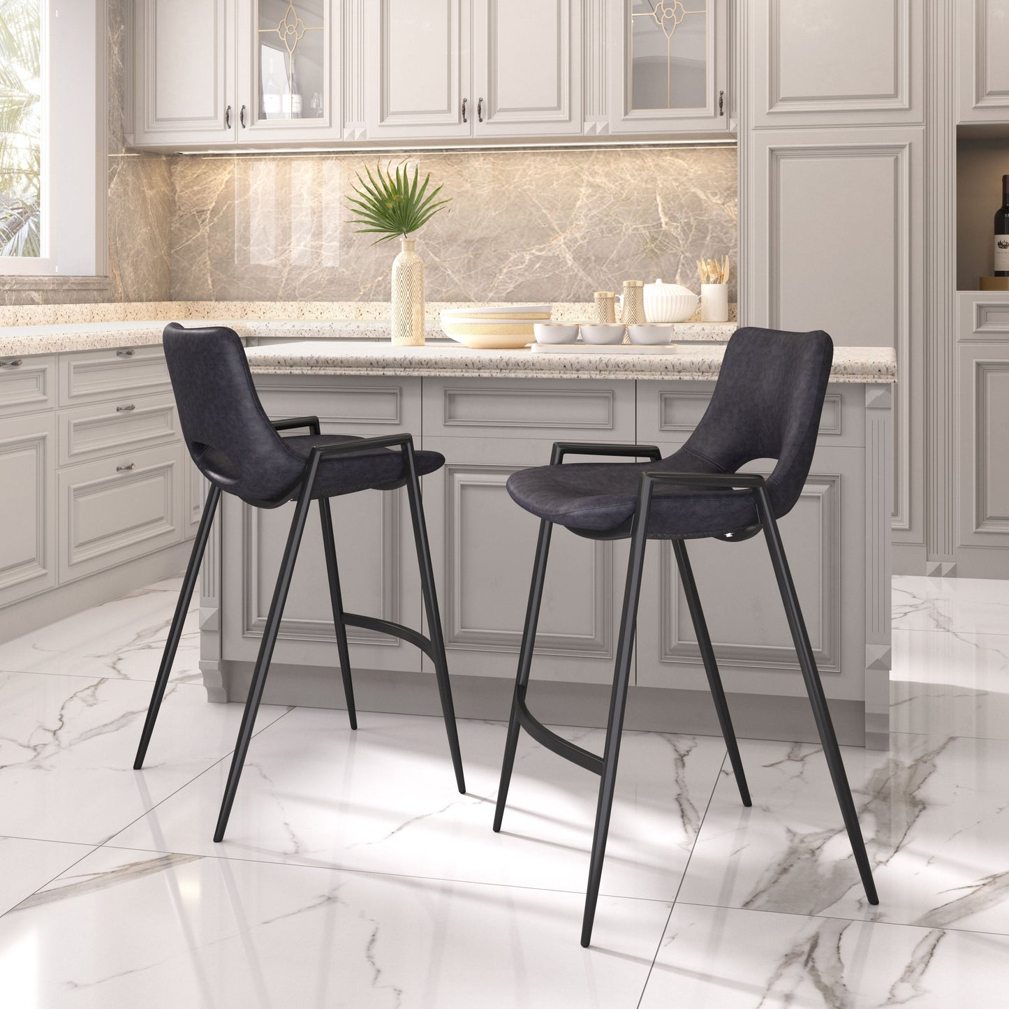 Desi Black Counter Stool (Set of 2) - Ornate Home