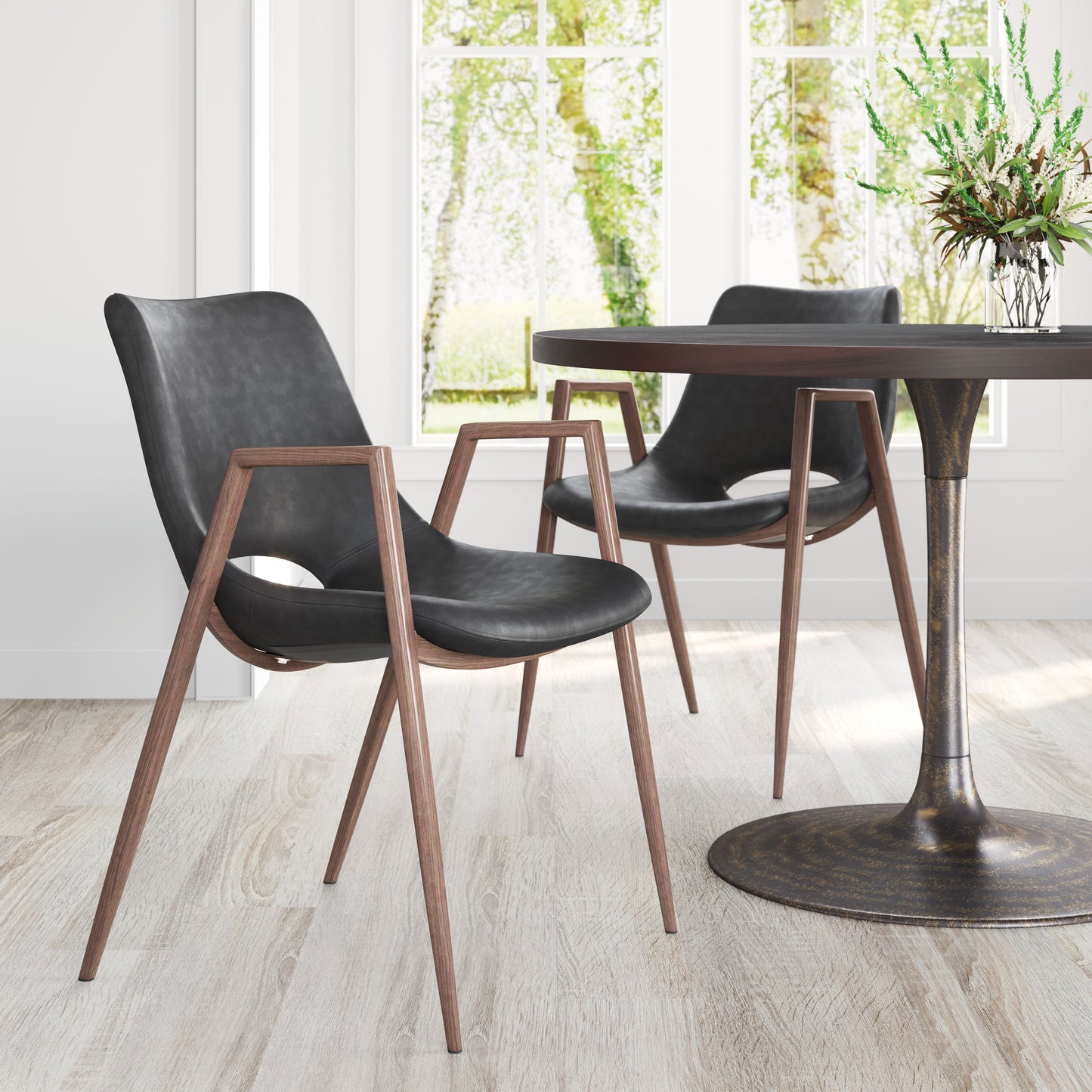 Desi Black & Walnut Dining Chair (Set of 2) - Ornate Home