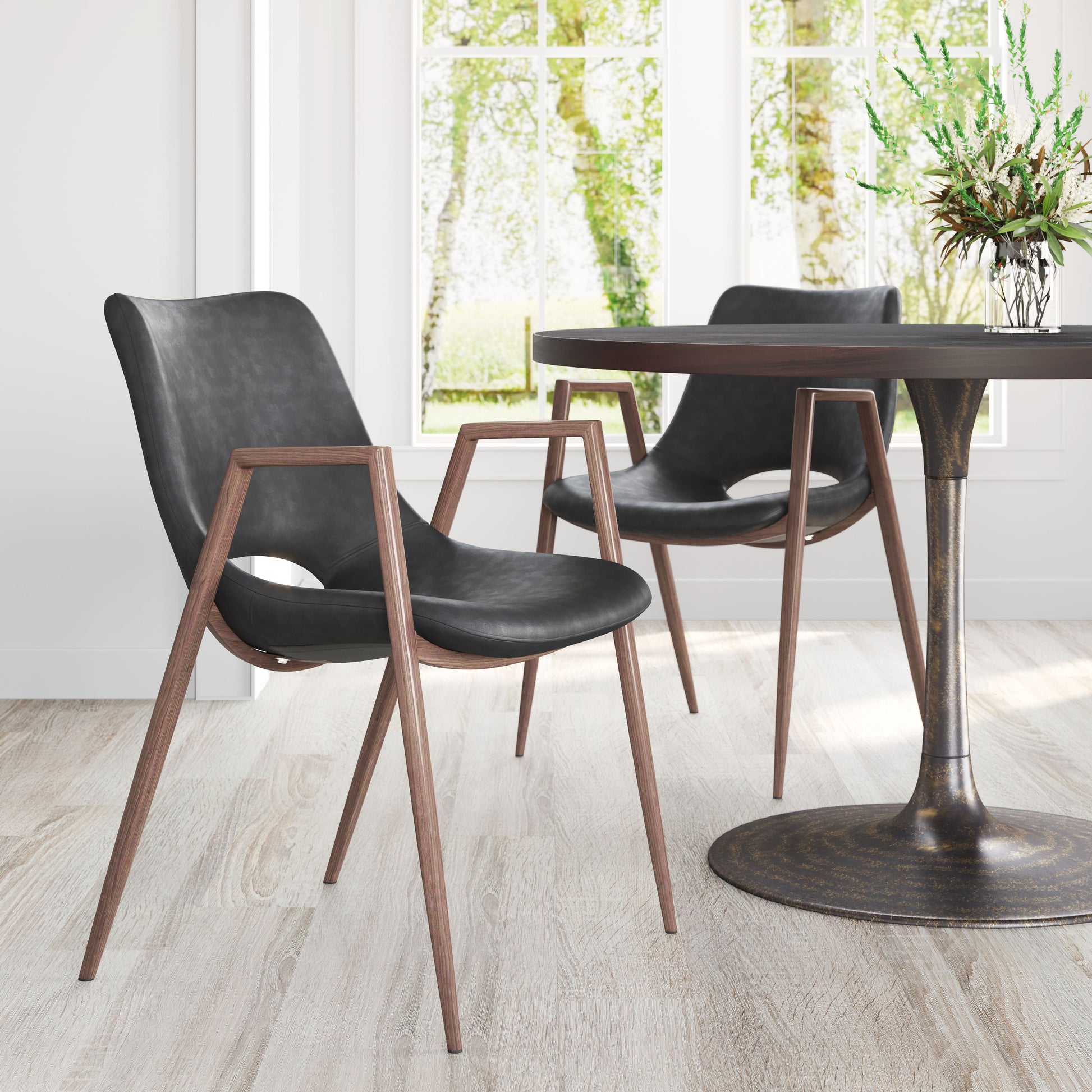 Desi Black & Walnut Dining Chair (Set of 2) - Ornate Home