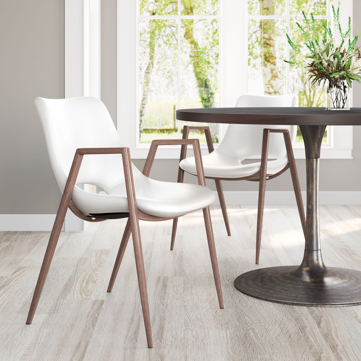 Desi White & Walnut Dining Chair (Set of 2) - Ornate Home