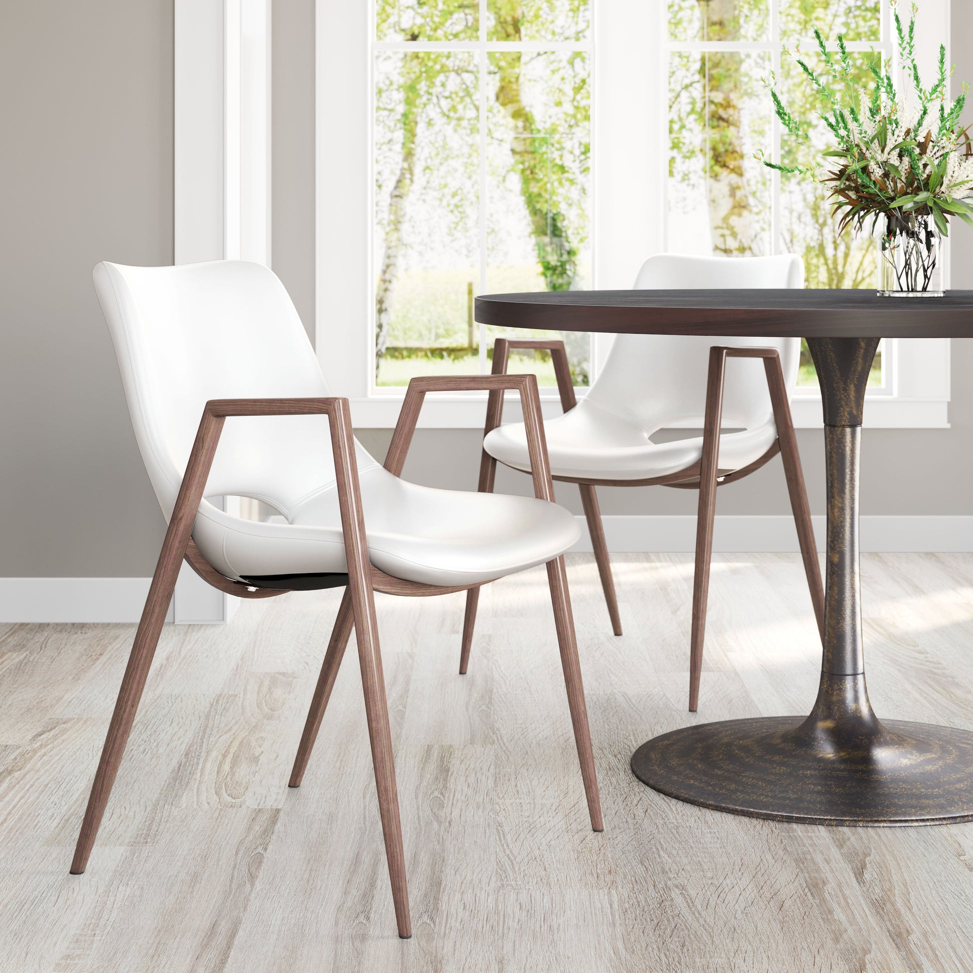 Desi White & Walnut Dining Chair (Set of 2) - Ornate Home