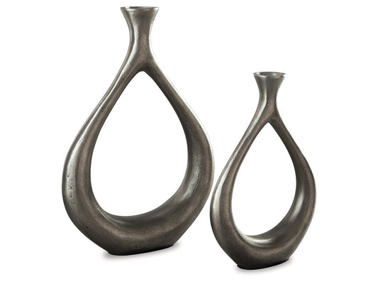 Dimaia Antique Silver Vase (Set of 2)- Viva Furn
