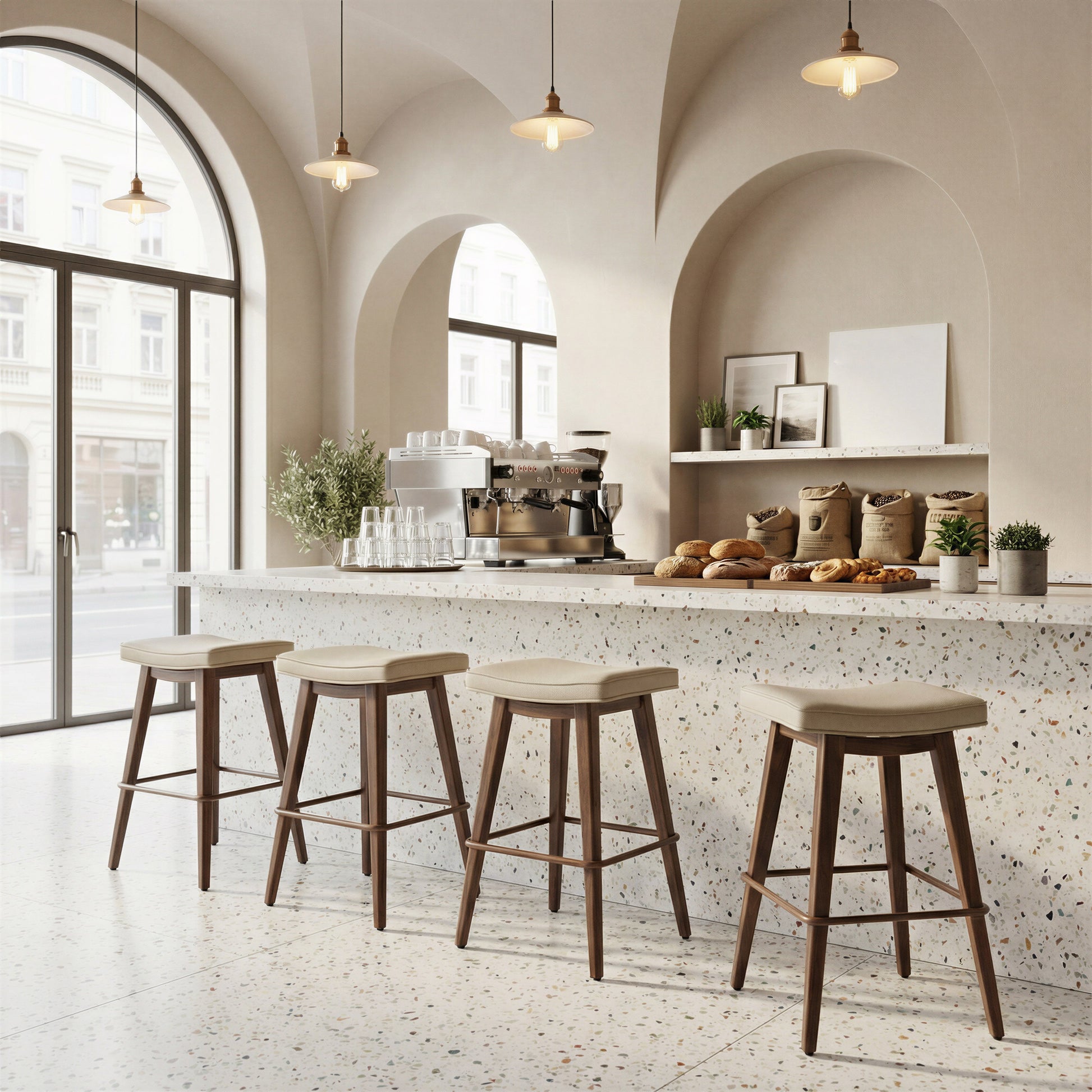 Divat Beige & Walnut Counter Stool (Set of 2) - Ornate Home