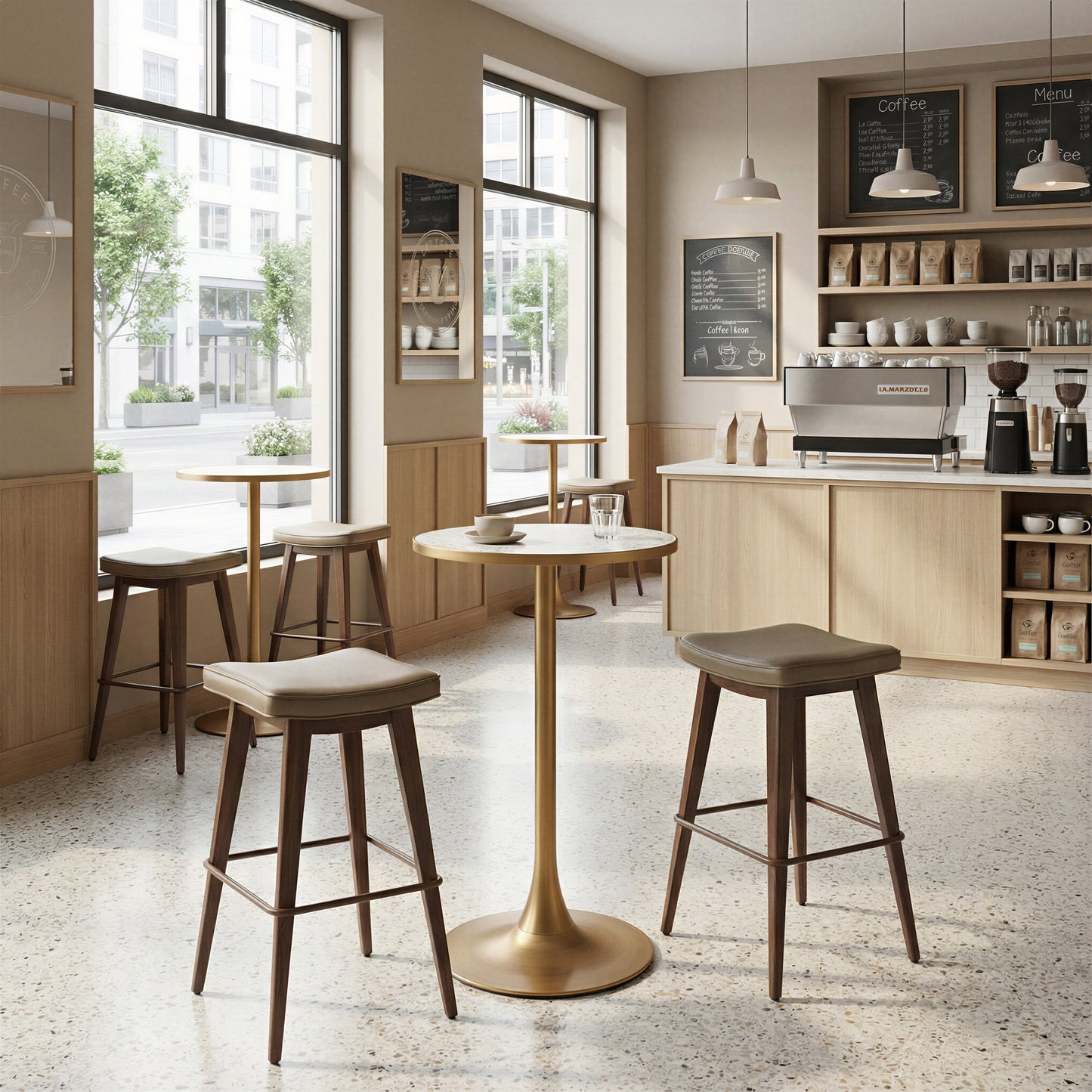 Divat Taupe & Walnut Barstool (Set of 2) - Ornate Home