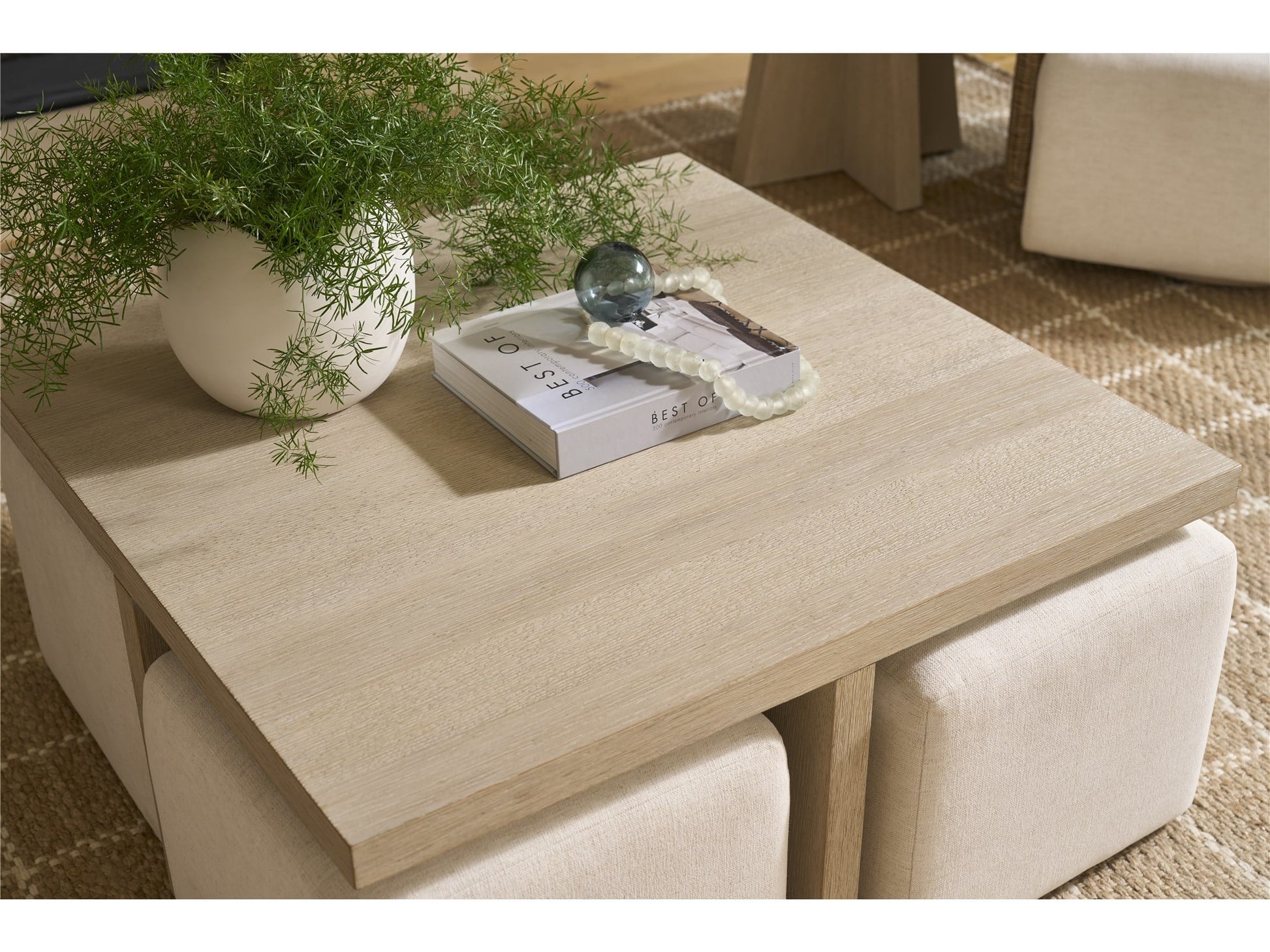Dockside Natural Oak/Nomad Snow Cocktail Table w/ Ottomans - Ornate Home