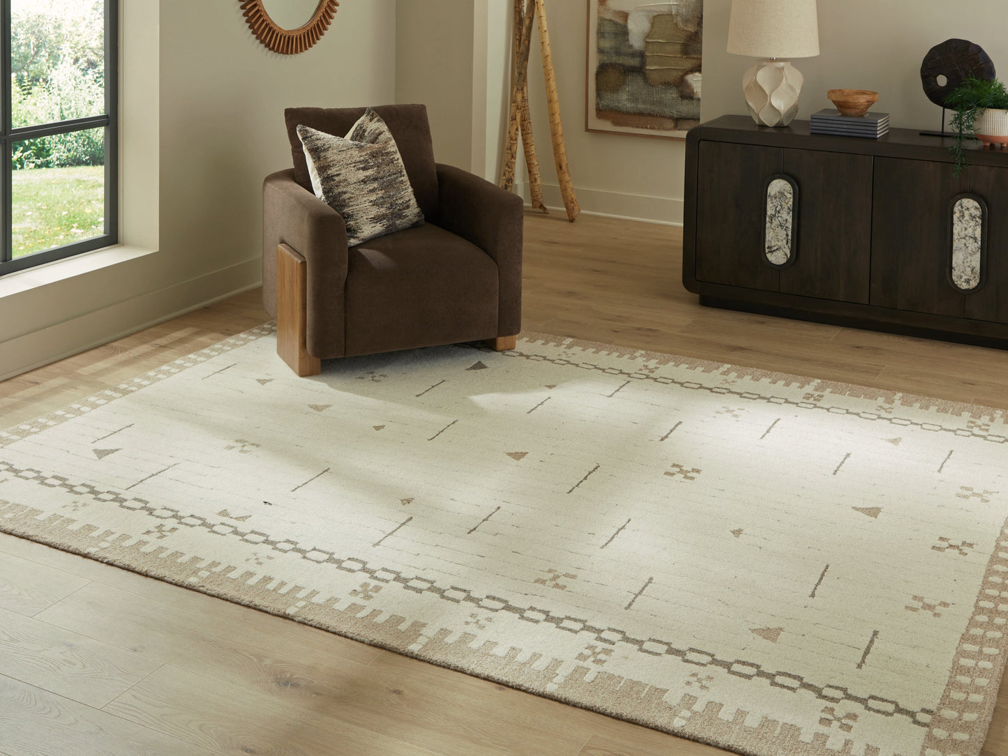 Dot Cream/Brown/Taupe Large Rug- Viva Furn