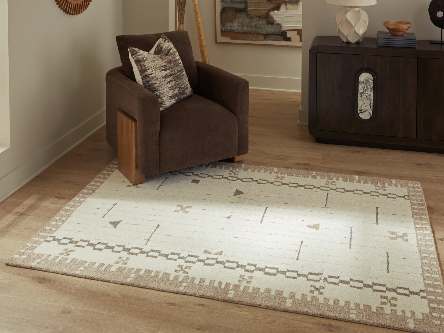 Dot Cream/Brown/Taupe Medium Rug- Viva Furn