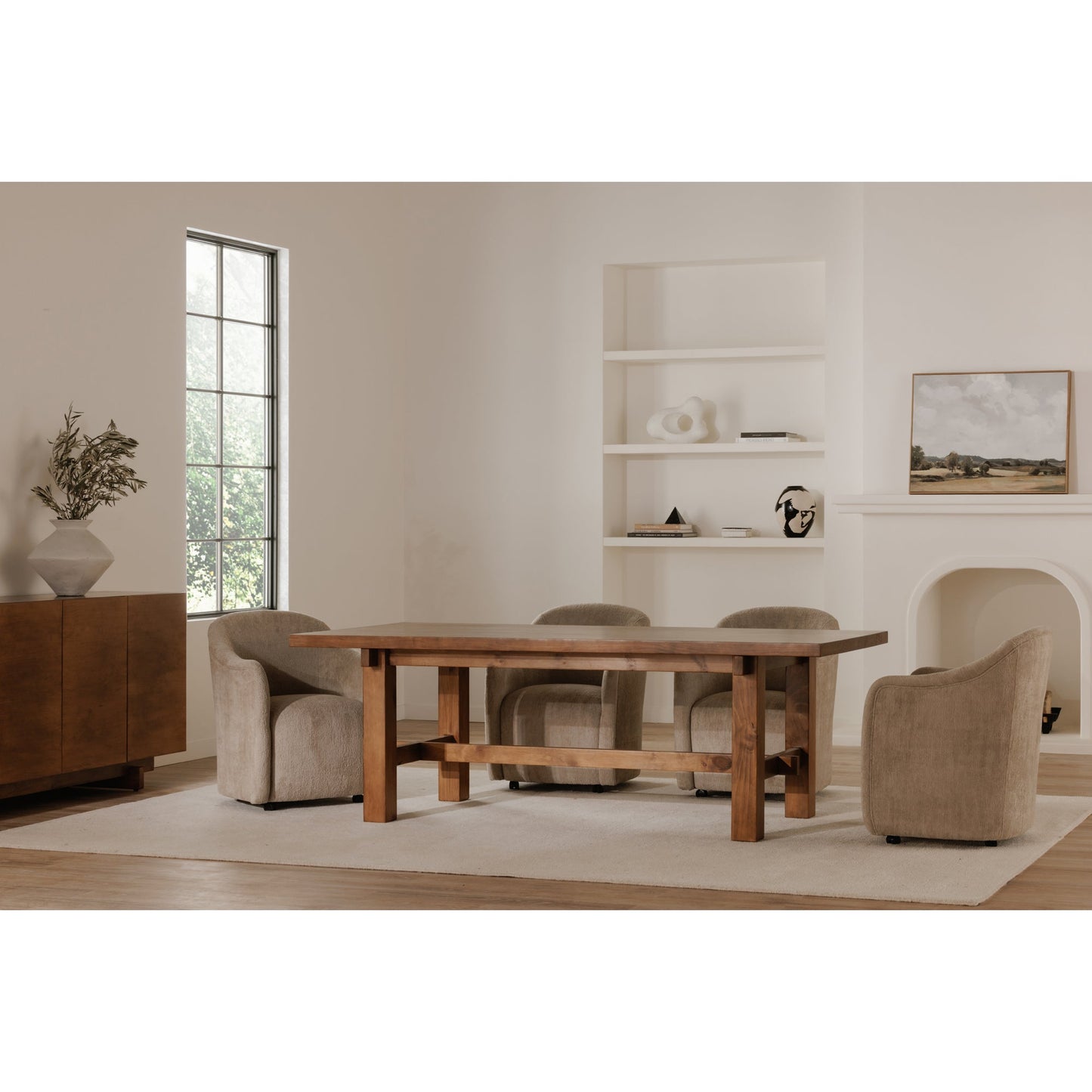 Drava Beige Rolling Dining Chair - Ornate Home