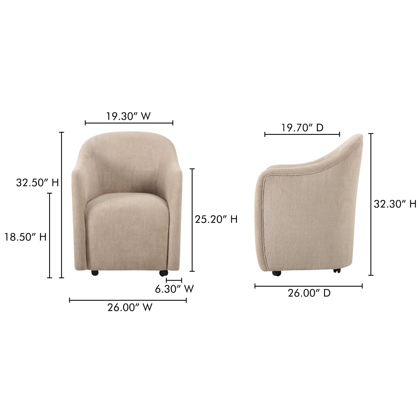Drava Beige Rolling Dining Chair - Ornate Home