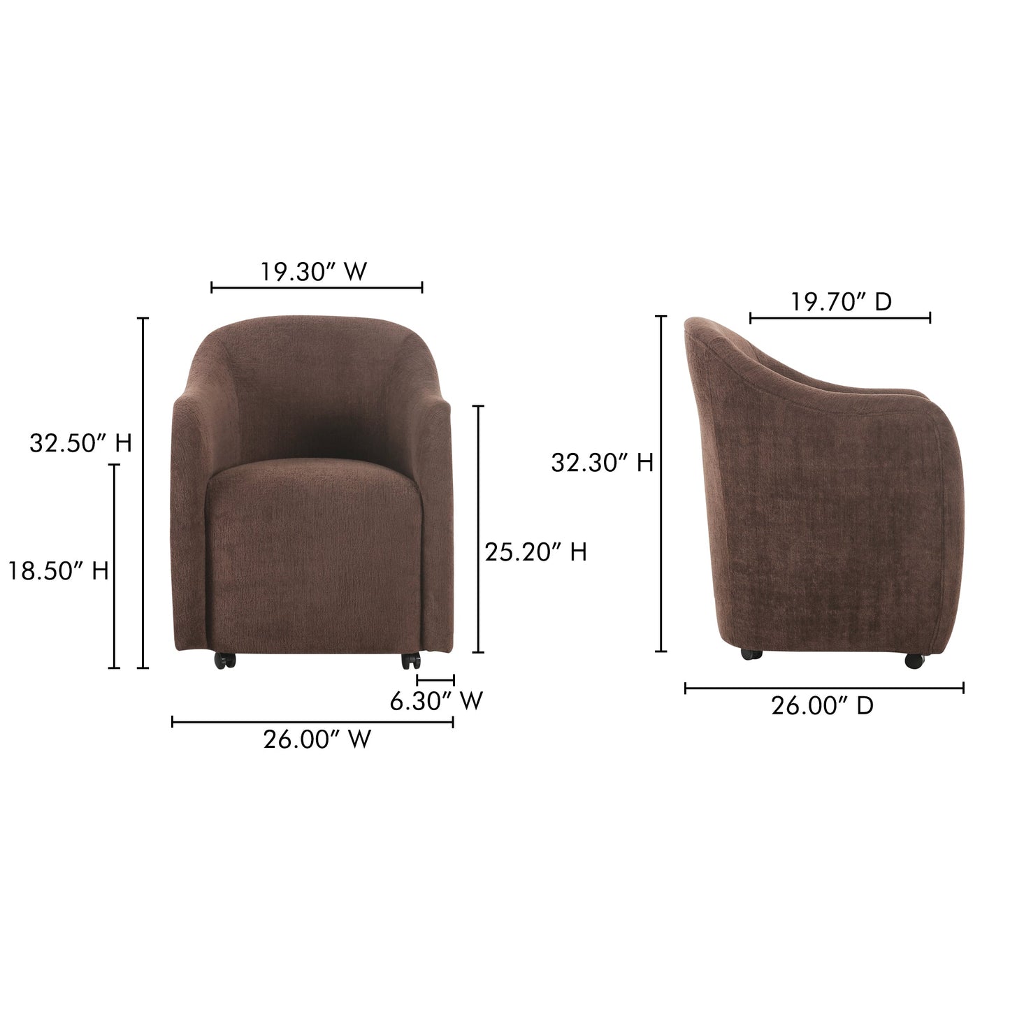 Drava Dark Brown Rolling Dining Chair - Ornate Home