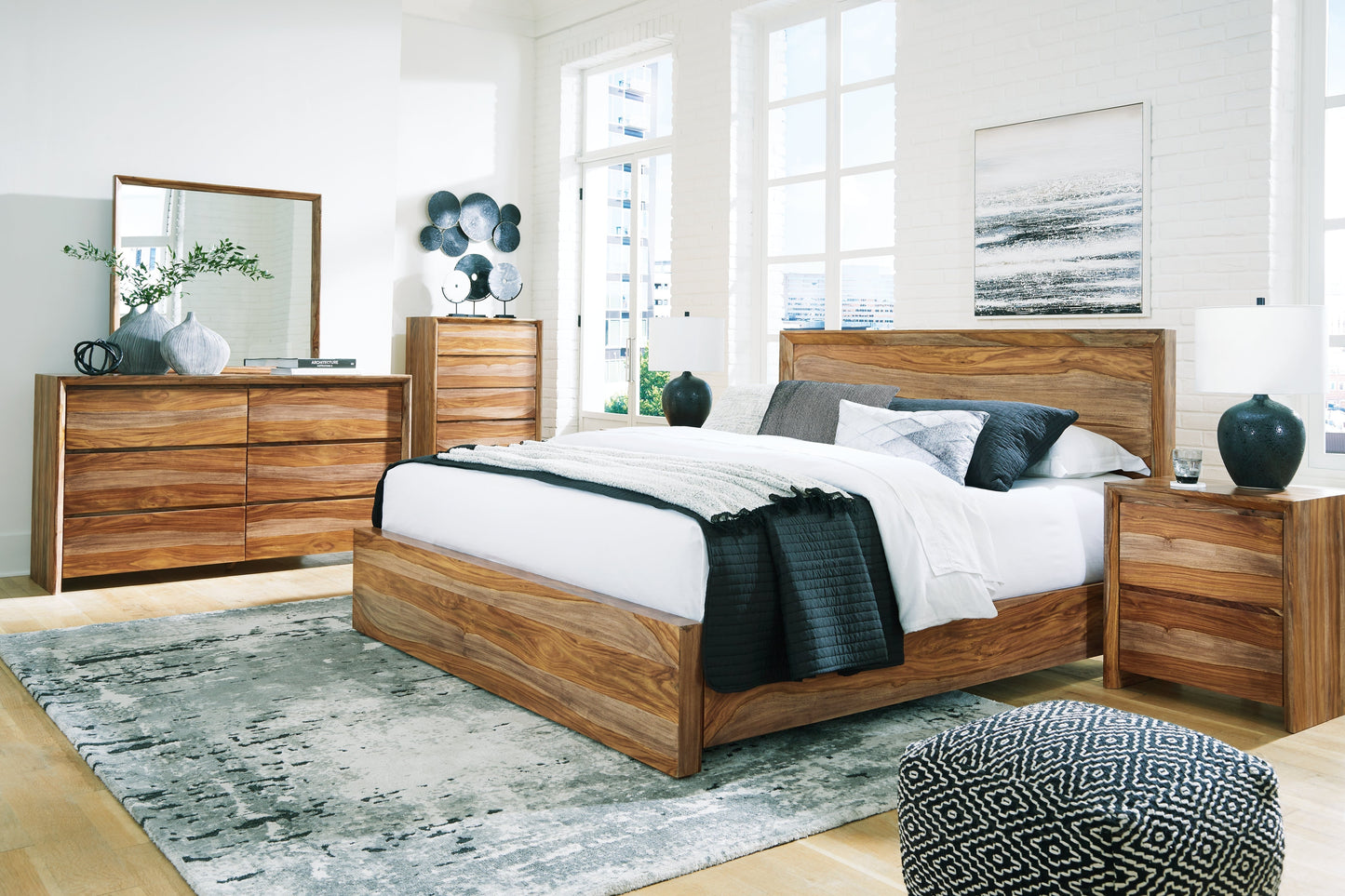 Dressonni King Panel Bedroom Set with Dresser and Mirror- Viva Furn