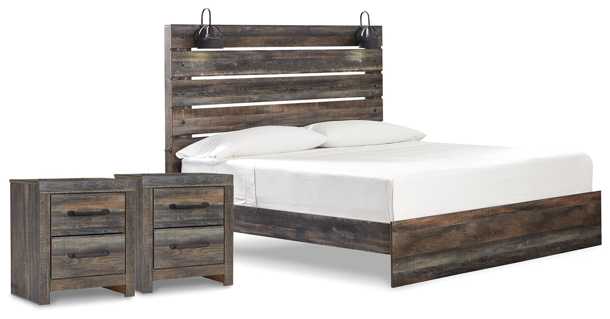 Drystan Multi King Panel Bed & 2 Nightstands- Viva Furn