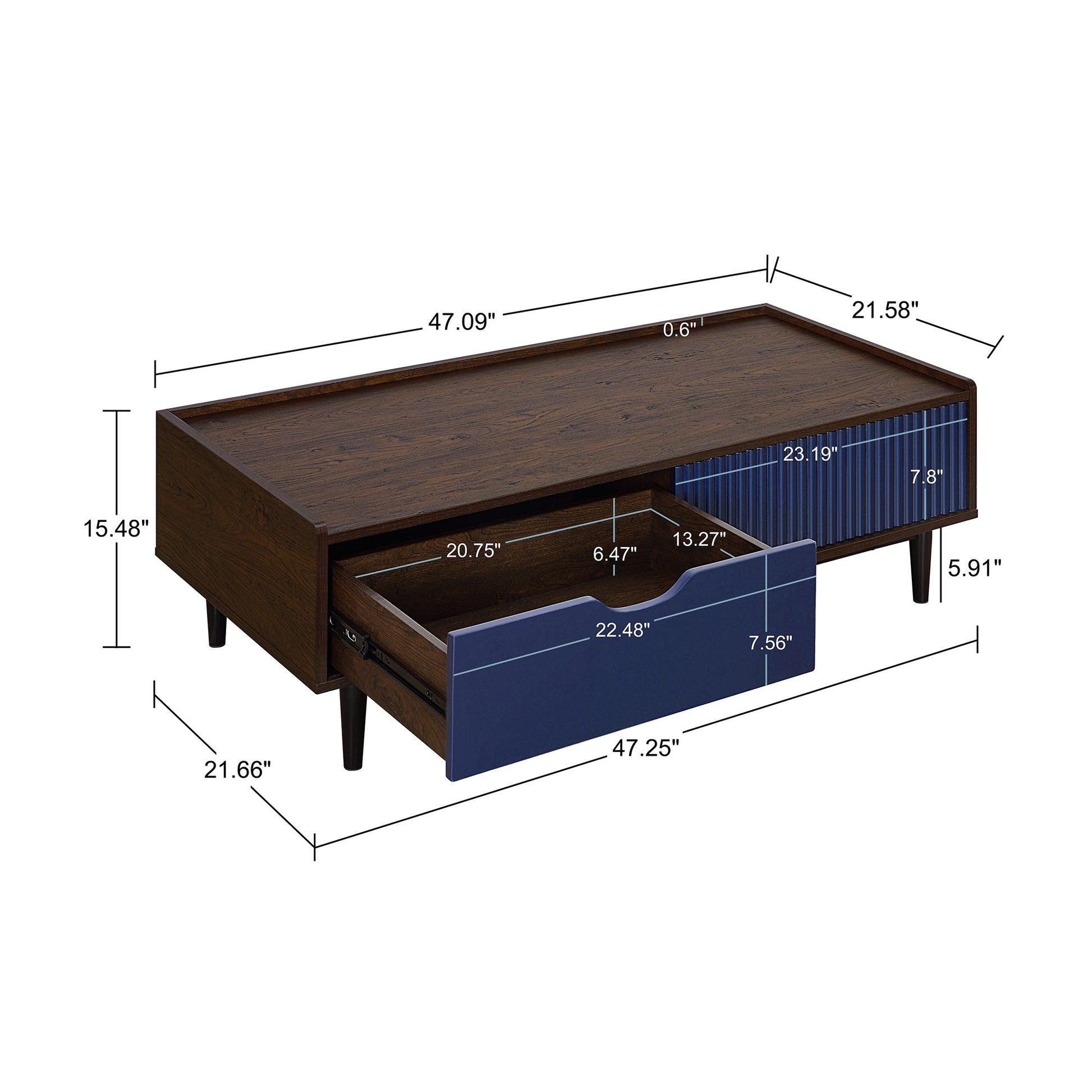 Duane Coffee Table in Dark Brown and Navy Blue - Ornate Home
