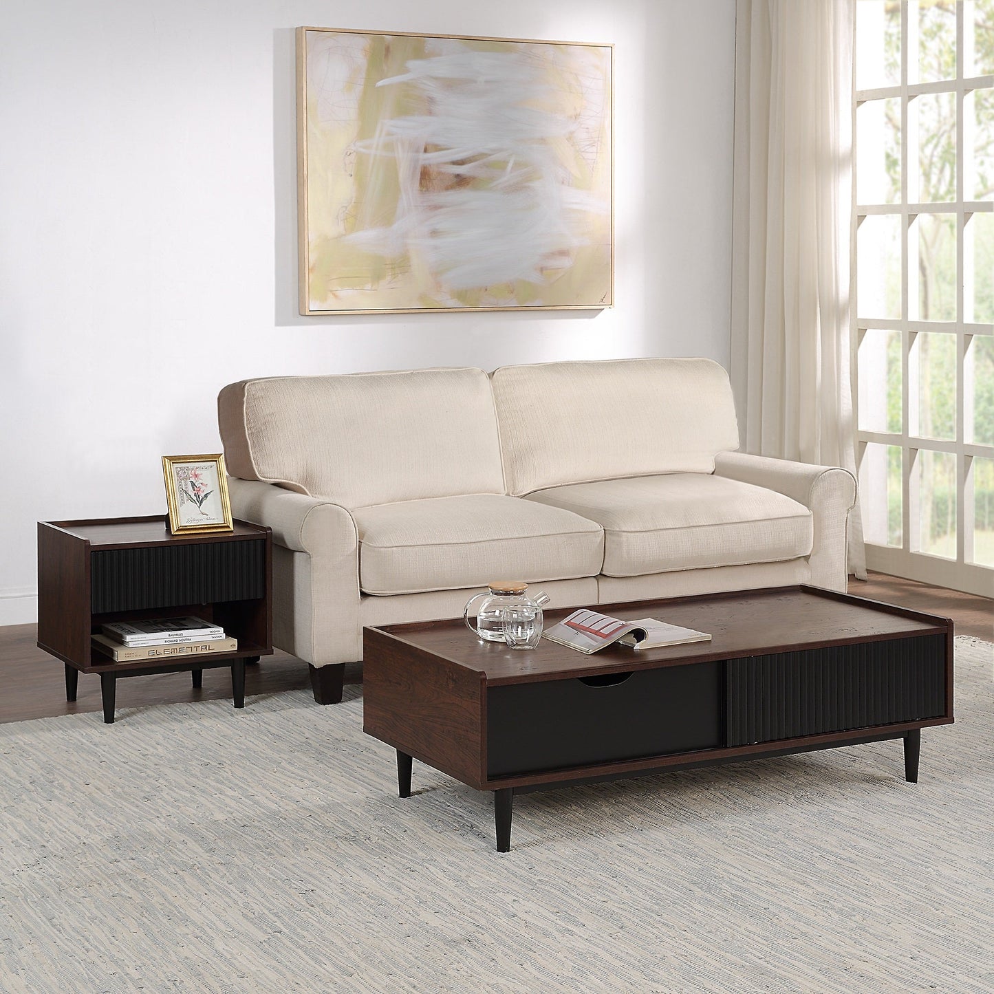 Duane End Table and Coffee Table in Dark Brown and Black - Ornate Home