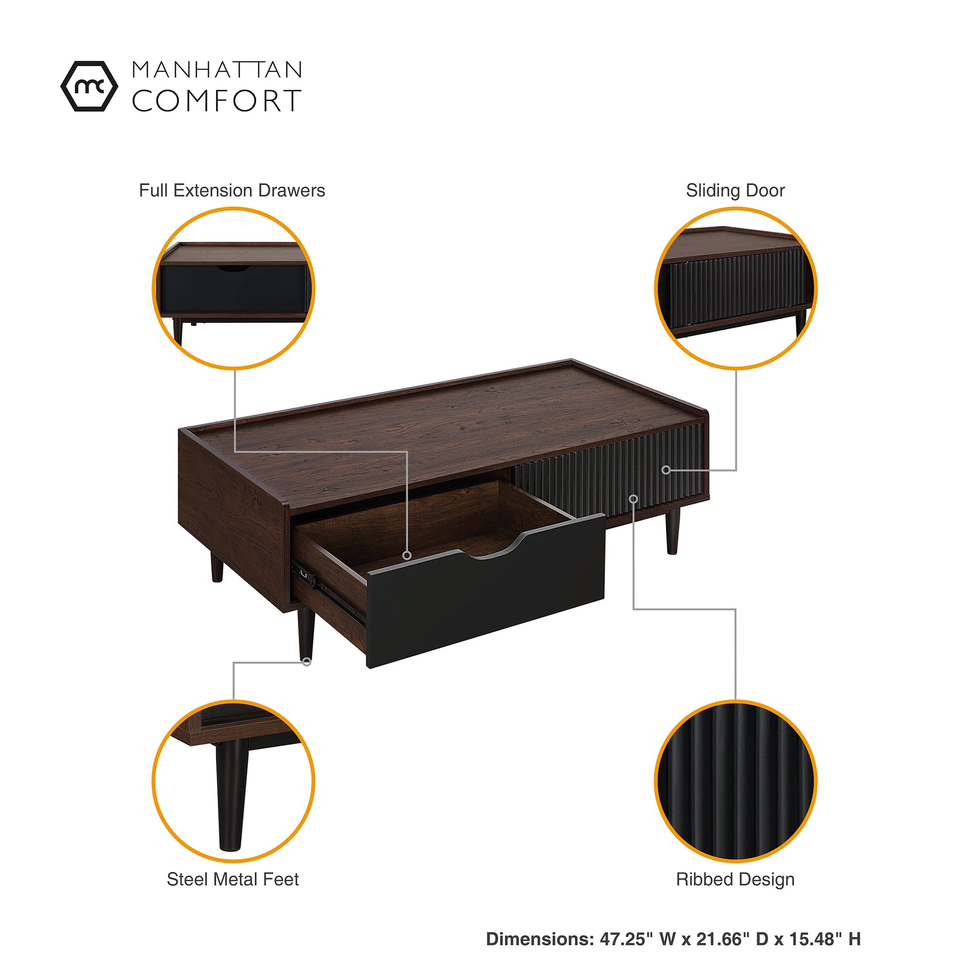 Duane End Table and Coffee Table in Dark Brown and Black - Ornate Home