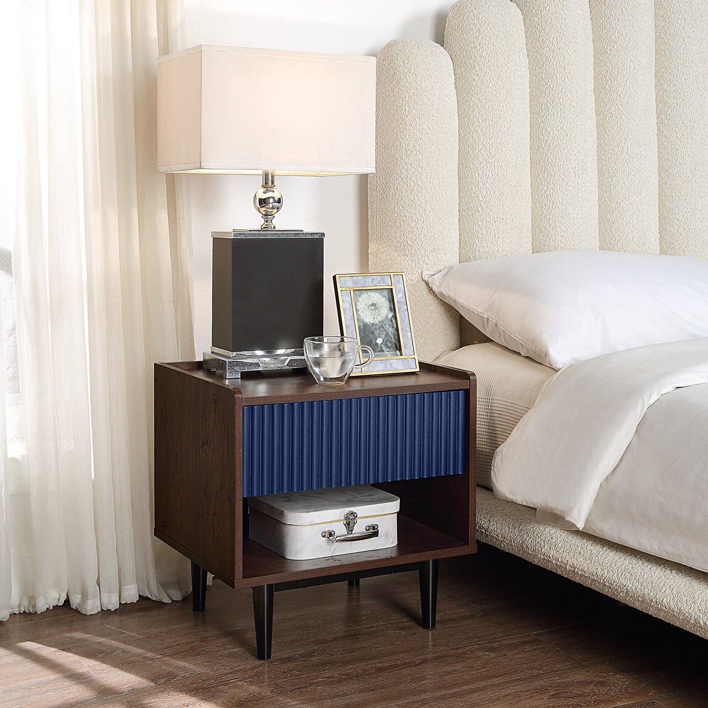 Duane End Table and Coffee Table in Dark Brown and Navy Blue - Ornate Home