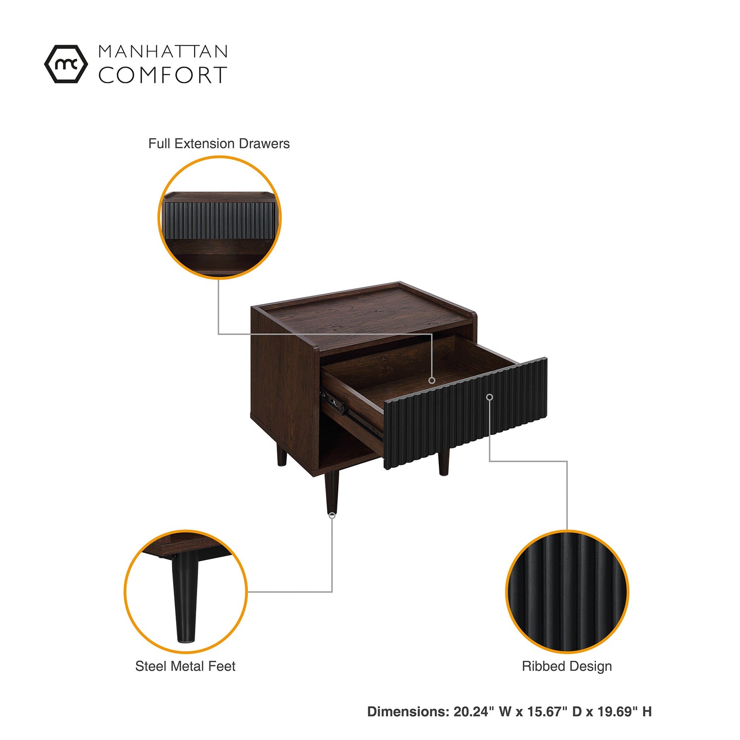 Duane Nightstand in Dark Brown and Black - Ornate Home