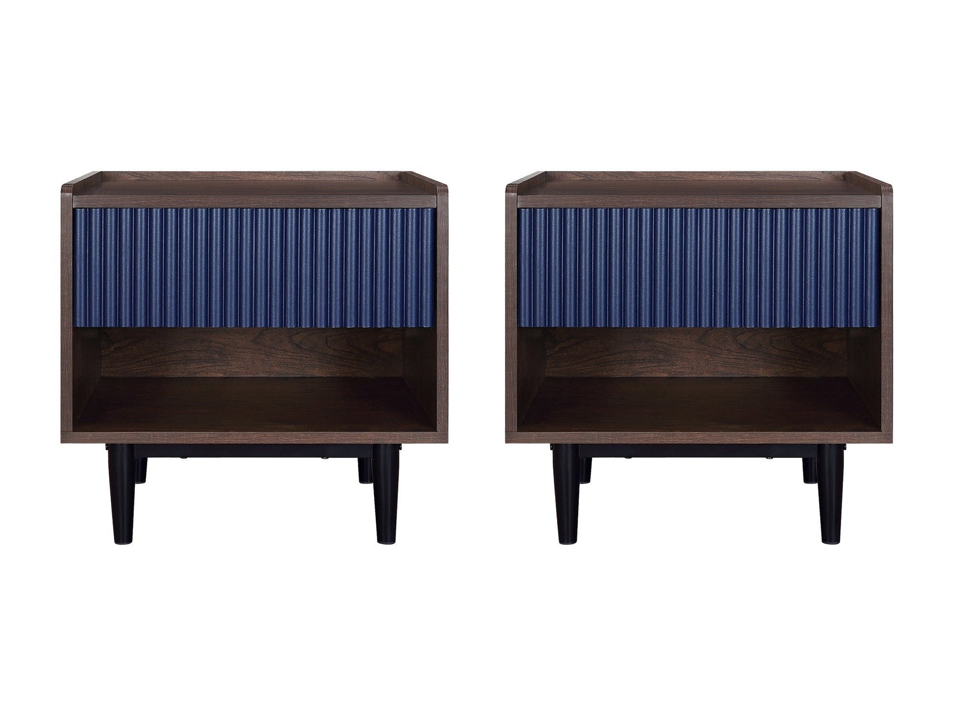 Duane Nightstand in Dark Brown and Navy Blue (set of 2) - Ornate Home