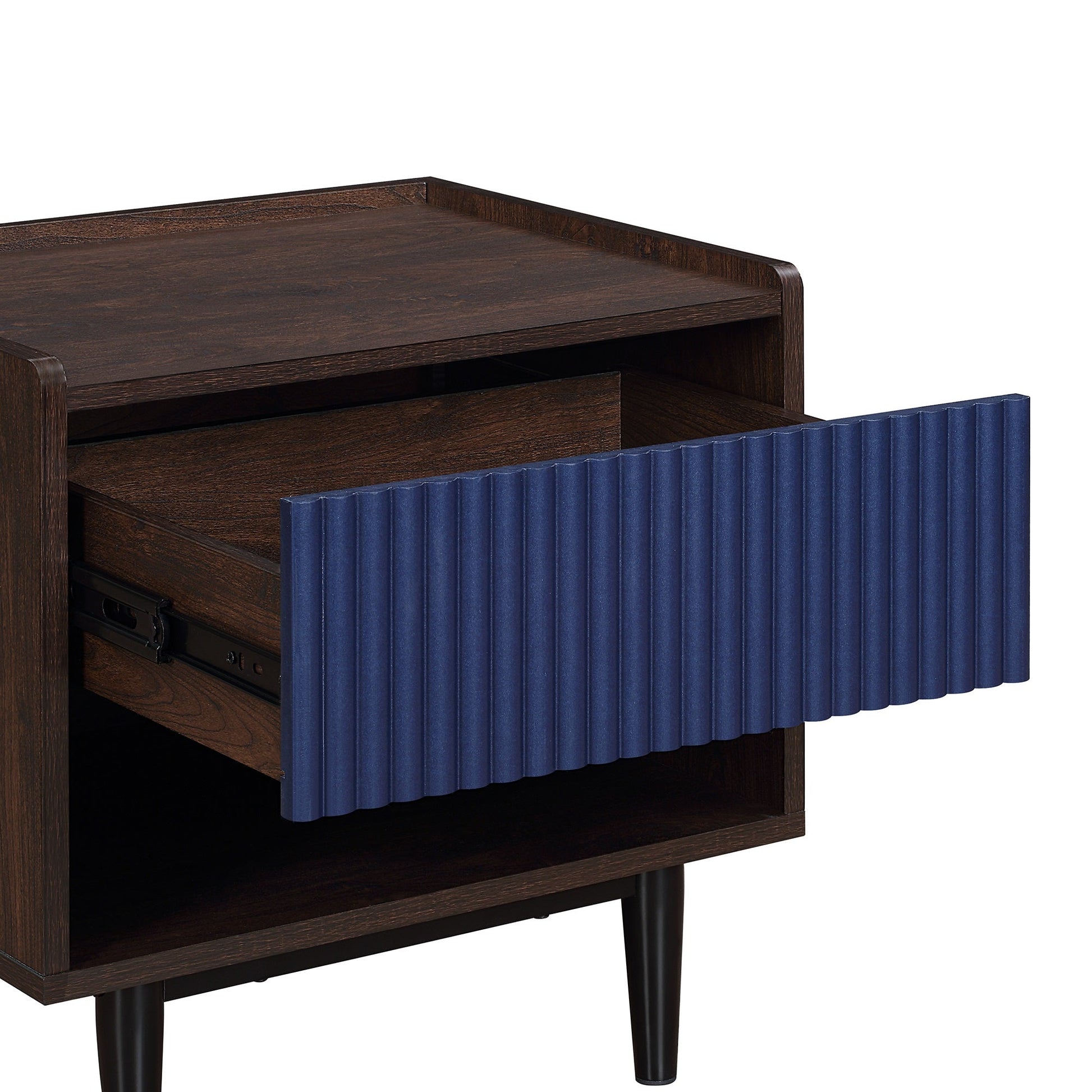 Duane Nightstand in Dark Brown and Navy Blue (set of 2) - Ornate Home
