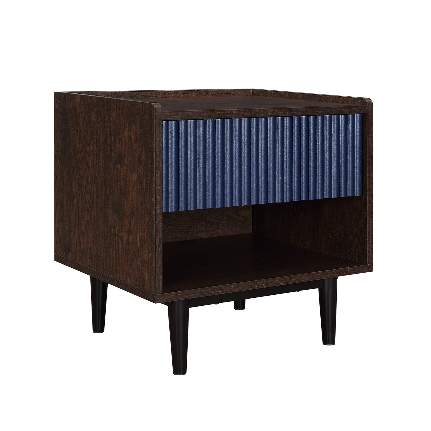 Duane Nightstand in Dark Brown and Navy Blue (set of 2) - Ornate Home