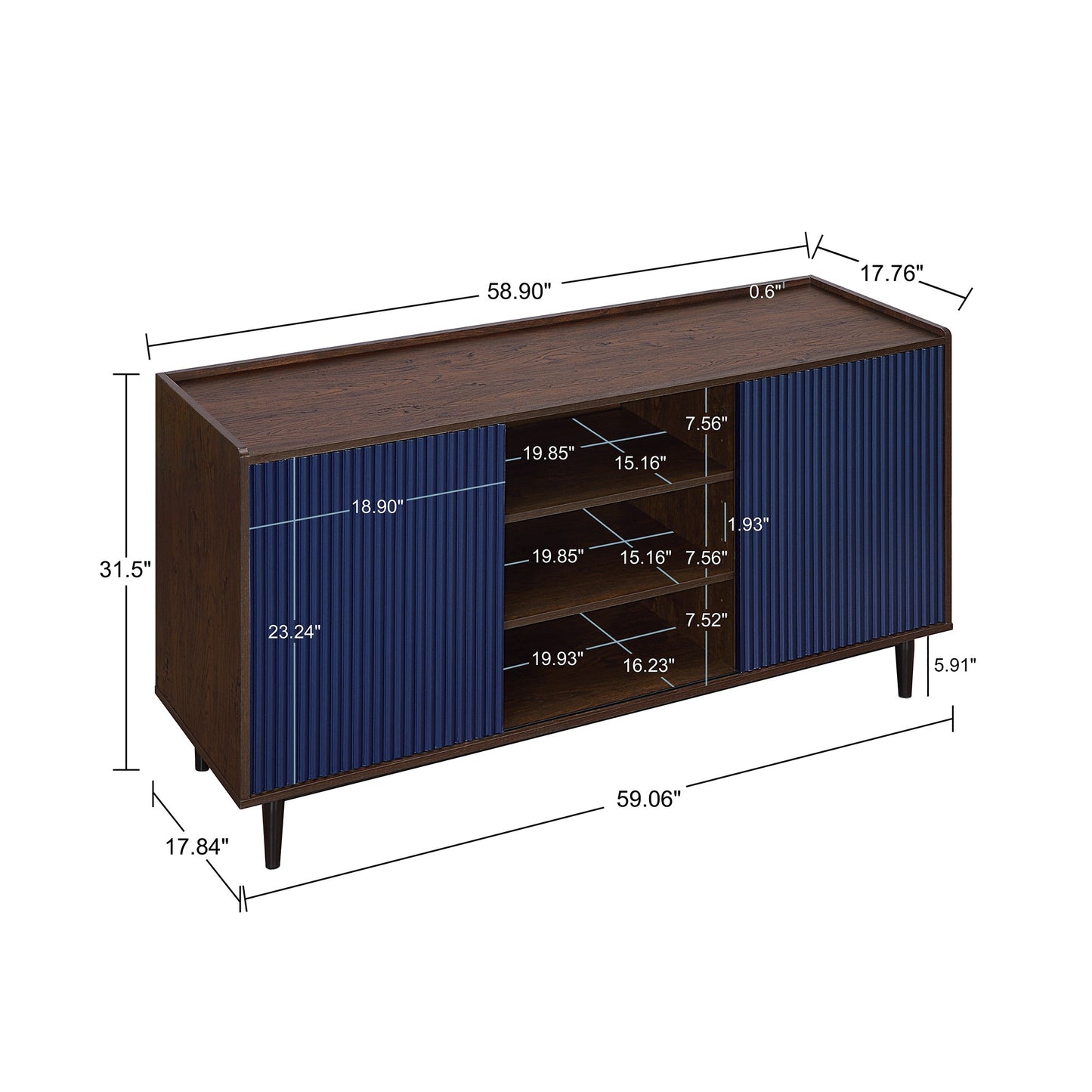 Duane Sideboard in Dark Brown and Navy Blue - Ornate Home