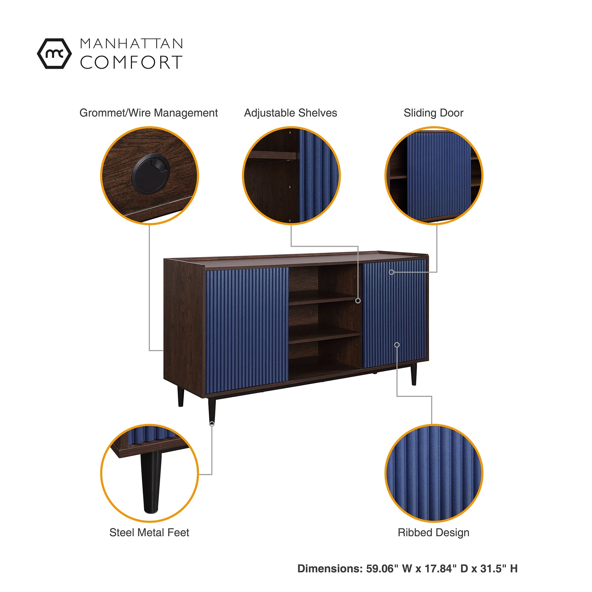 Duane Sideboard in Dark Brown and Navy Blue - Ornate Home