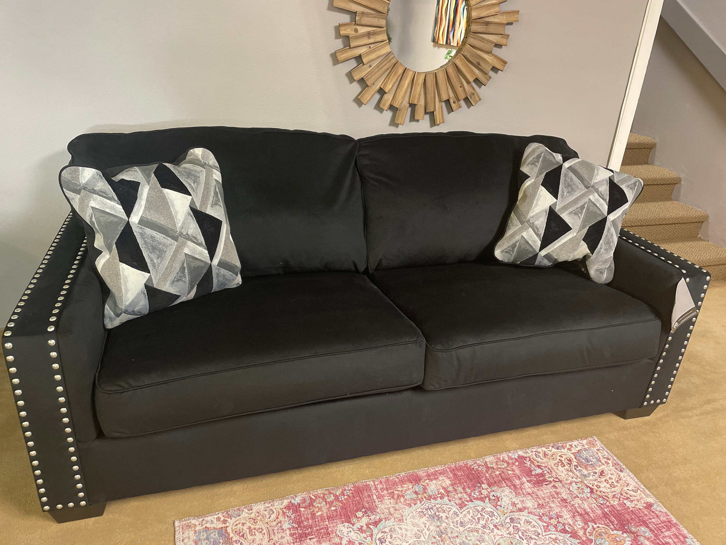 Gleston Onyx Black Velvet Stationary Sofa