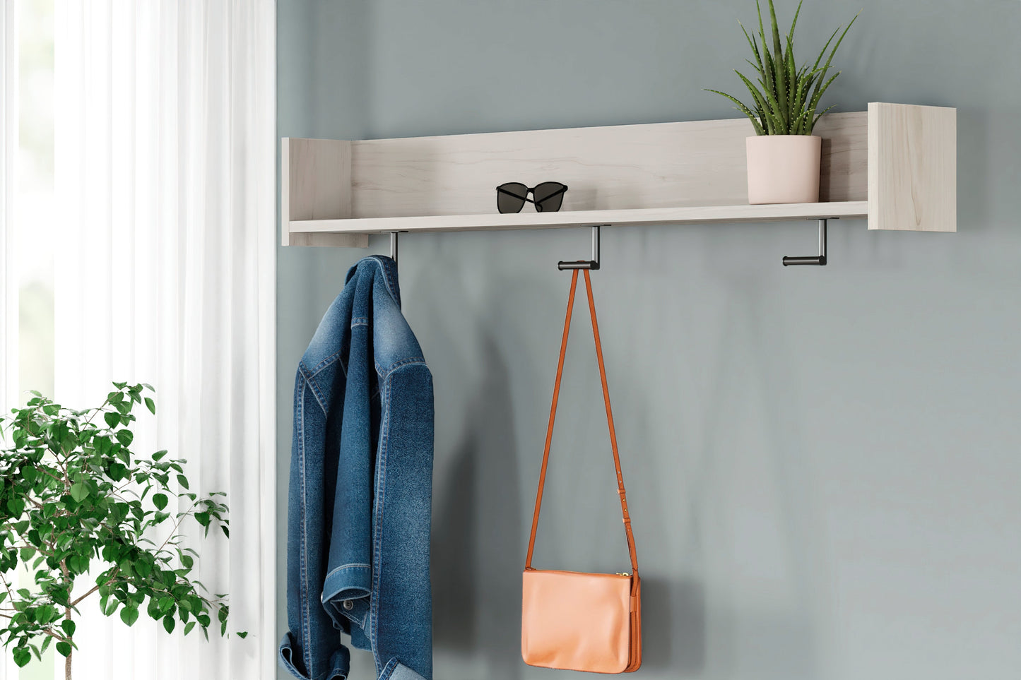 Socalle Natural Wall Mounted Coat Rack with Shelf