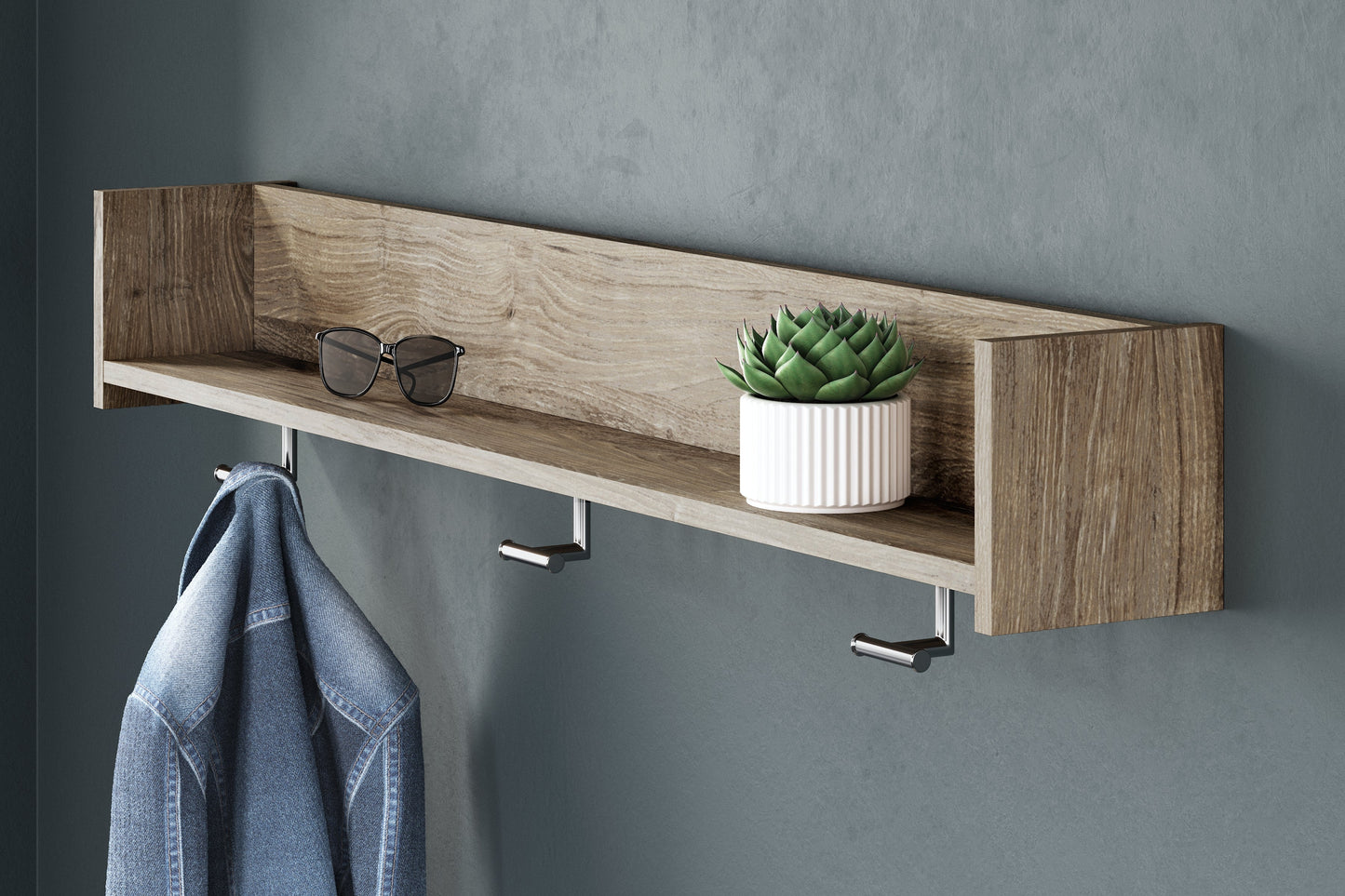 Oliah Natural Wall Mounted Coat Rack with Shelf