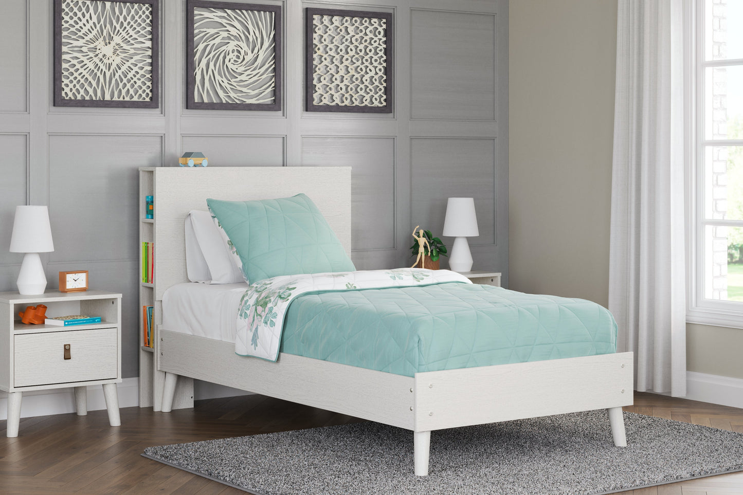 Aprilyn White Twin Bookcase Bed