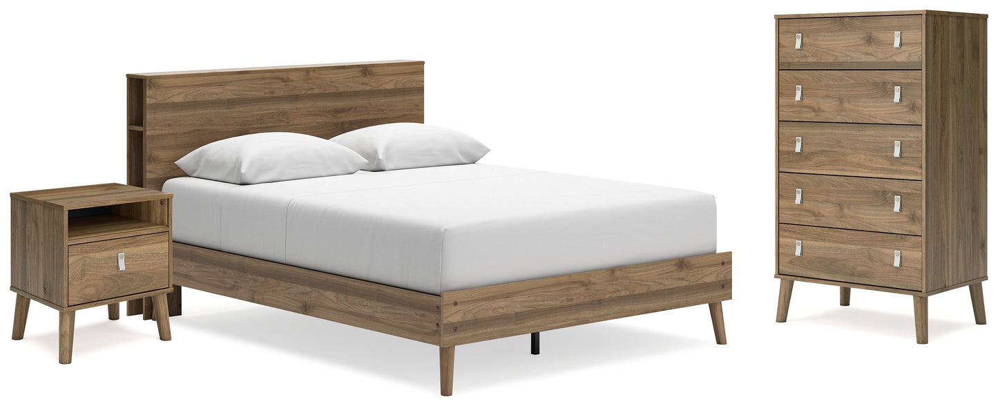 Aprilyn Honey Queen Bookcase Platform Bed, Chest and Nightstand