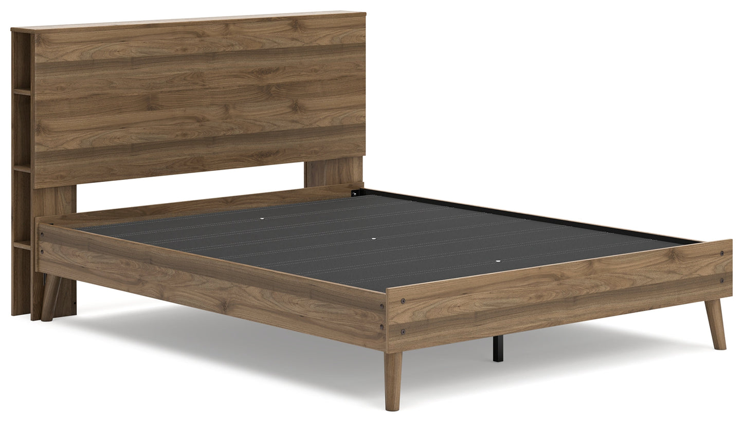 Aprilyn Honey Queen Bookcase Platform Bed, Chest and Nightstand