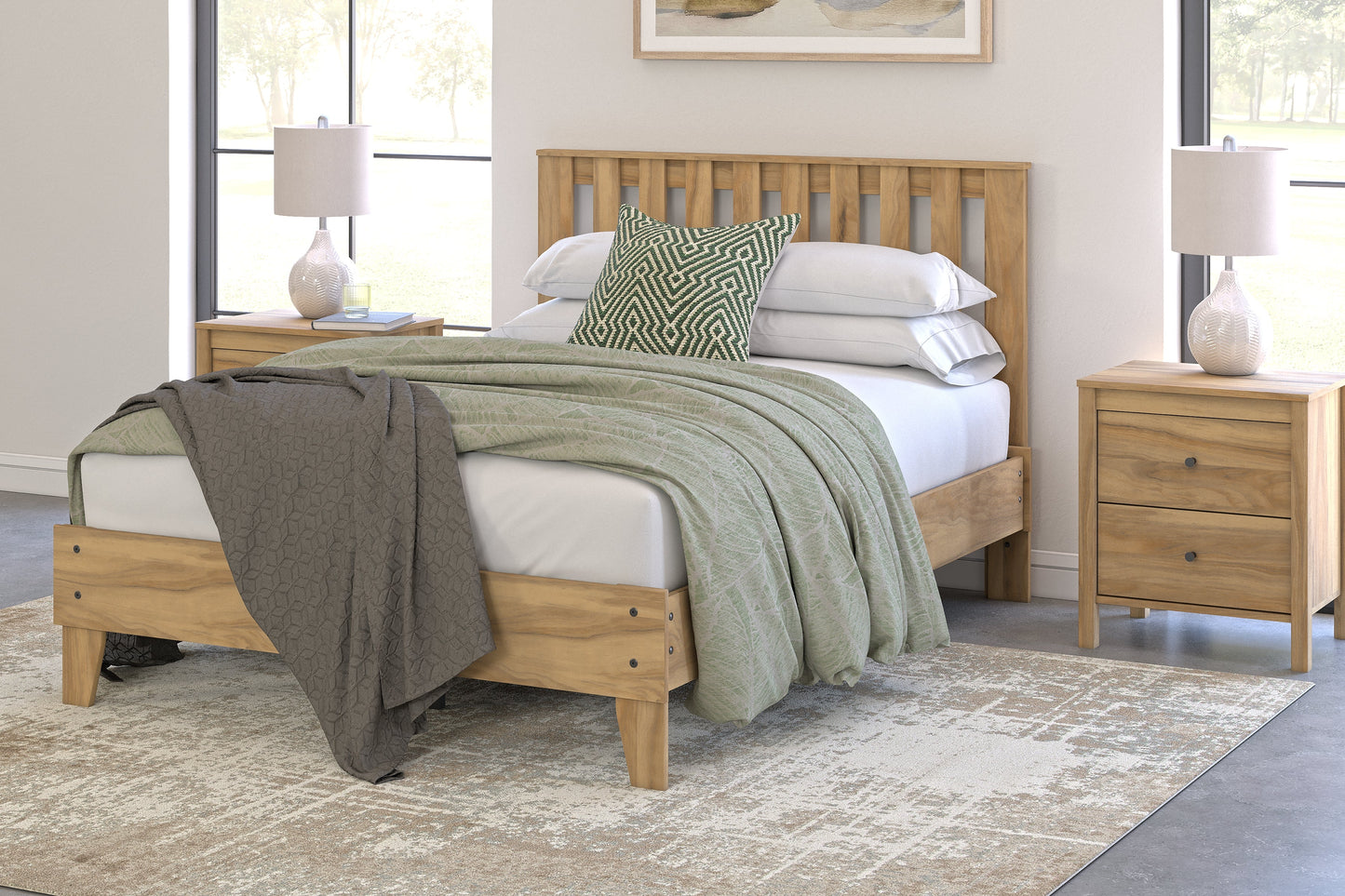 Bermacy Light Brown Full Platform Panel Bed