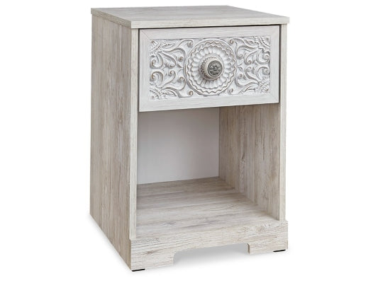 Paxberry Whitewash One Drawer Nightstand - Ornate Home