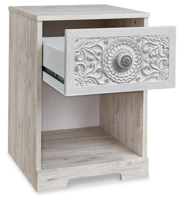 Paxberry Whitewash One Drawer Nightstand - Ornate Home