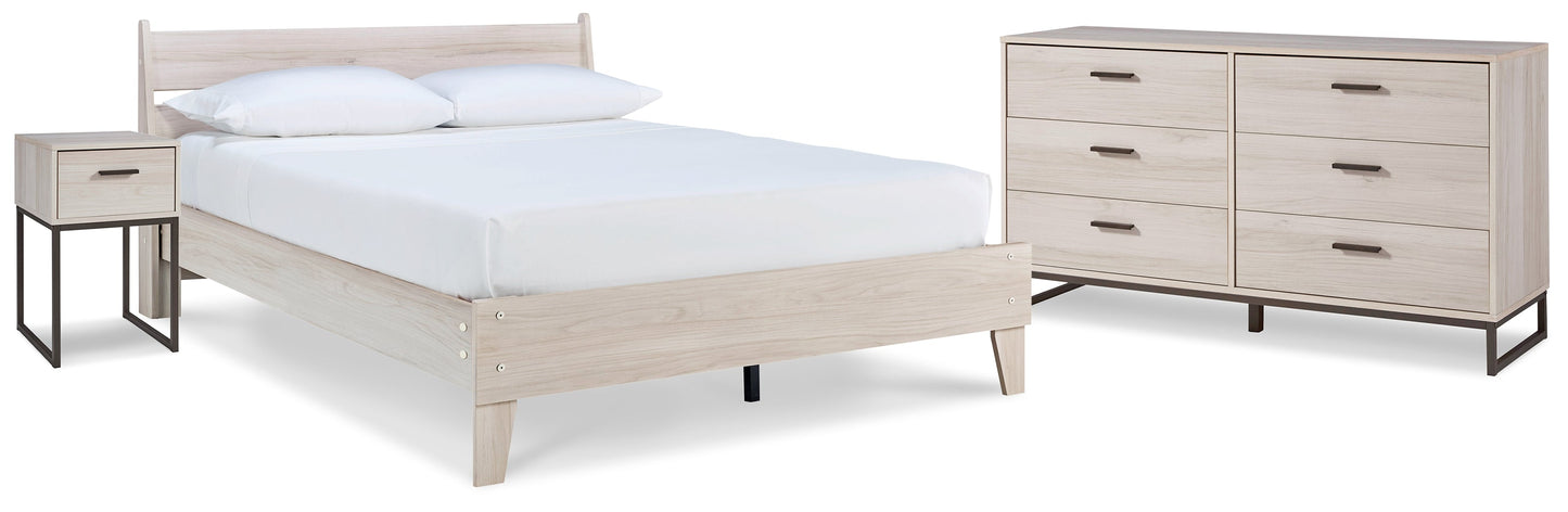 Socalle Natural Queen Panel Platform Bed with Dresser and Nightstand