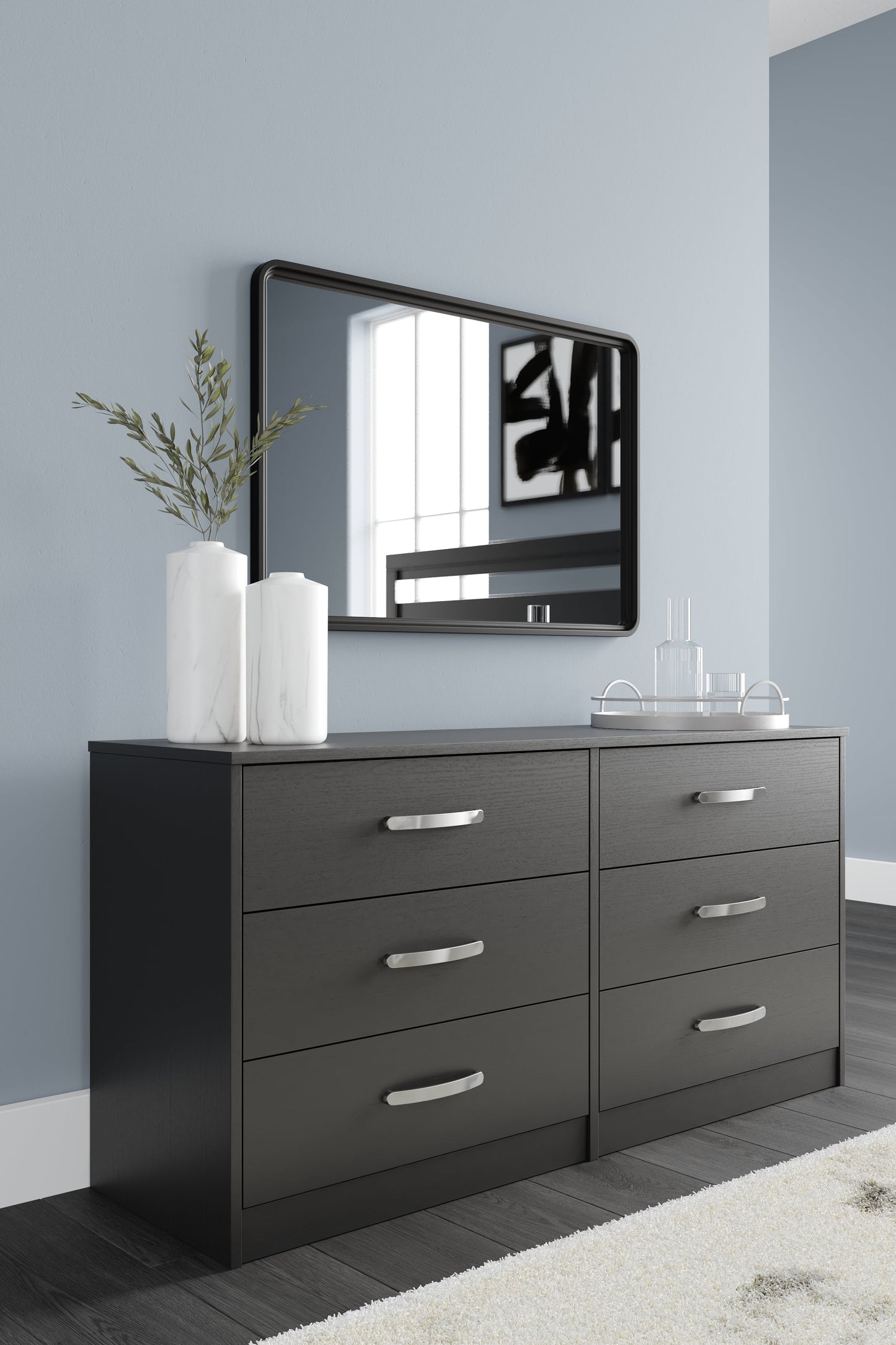 Finch Black Six Drawer Wide Dresser