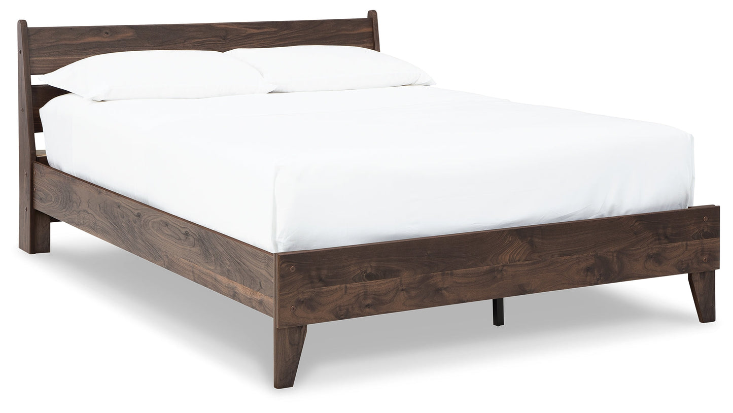 Calverson Mocha Queen Panel Platform Bed with Dresser and Nightstand