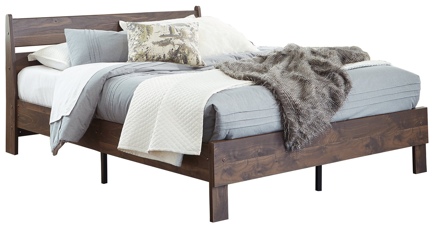 Calverson Mocha Queen Panel Platform Bed with Dresser and Nightstand