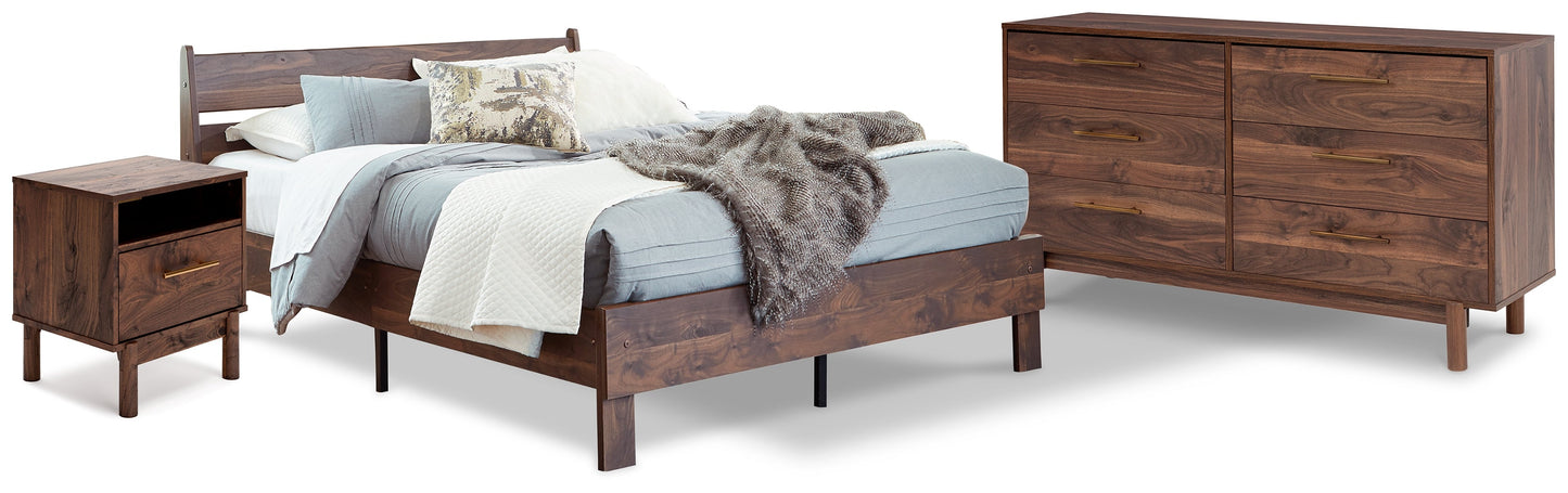 Calverson Mocha Queen Panel Platform Bed with Dresser and Nightstand