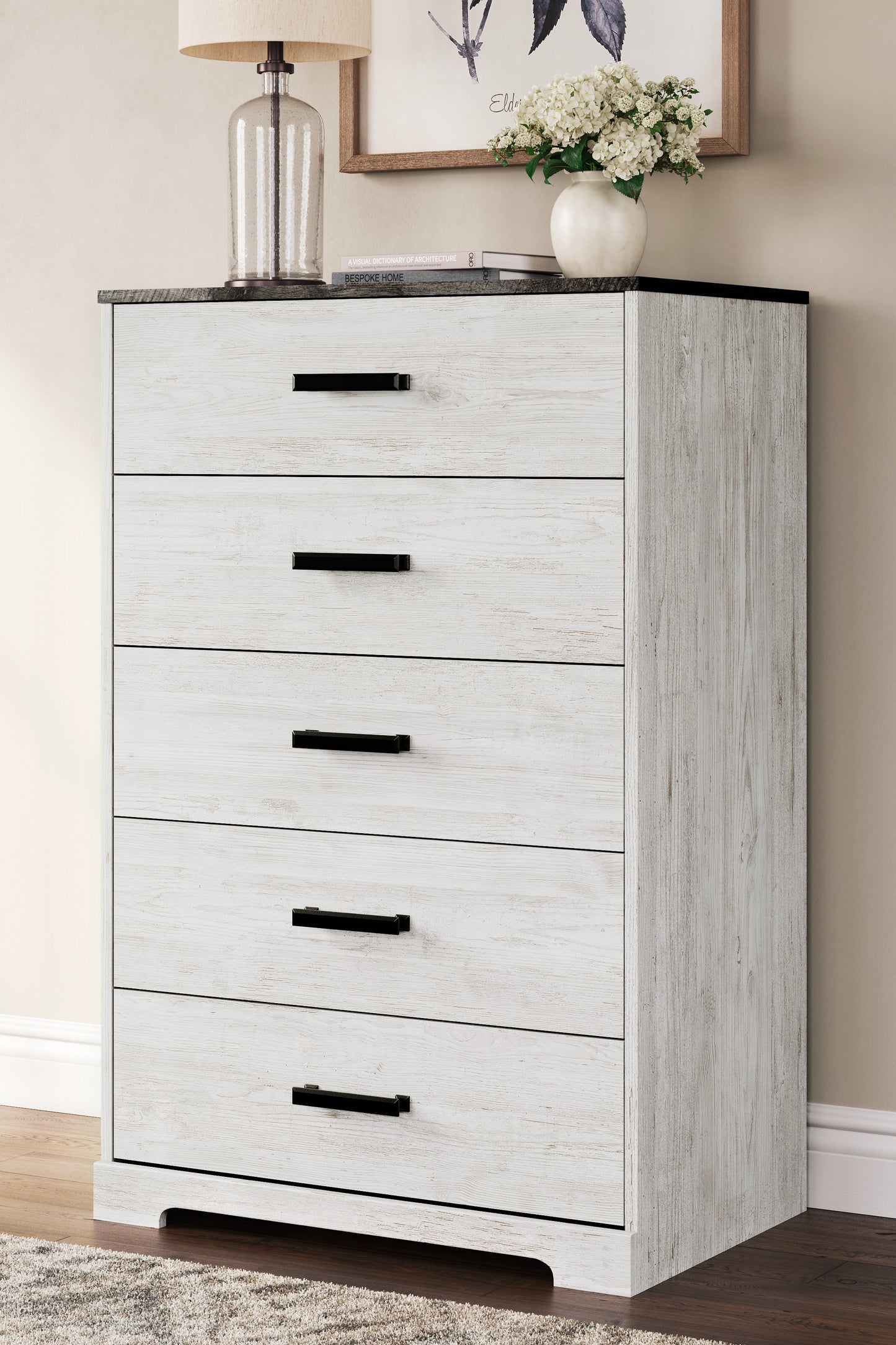 Shawburn Whitewash/Charcoal Gray Chest of Drawers