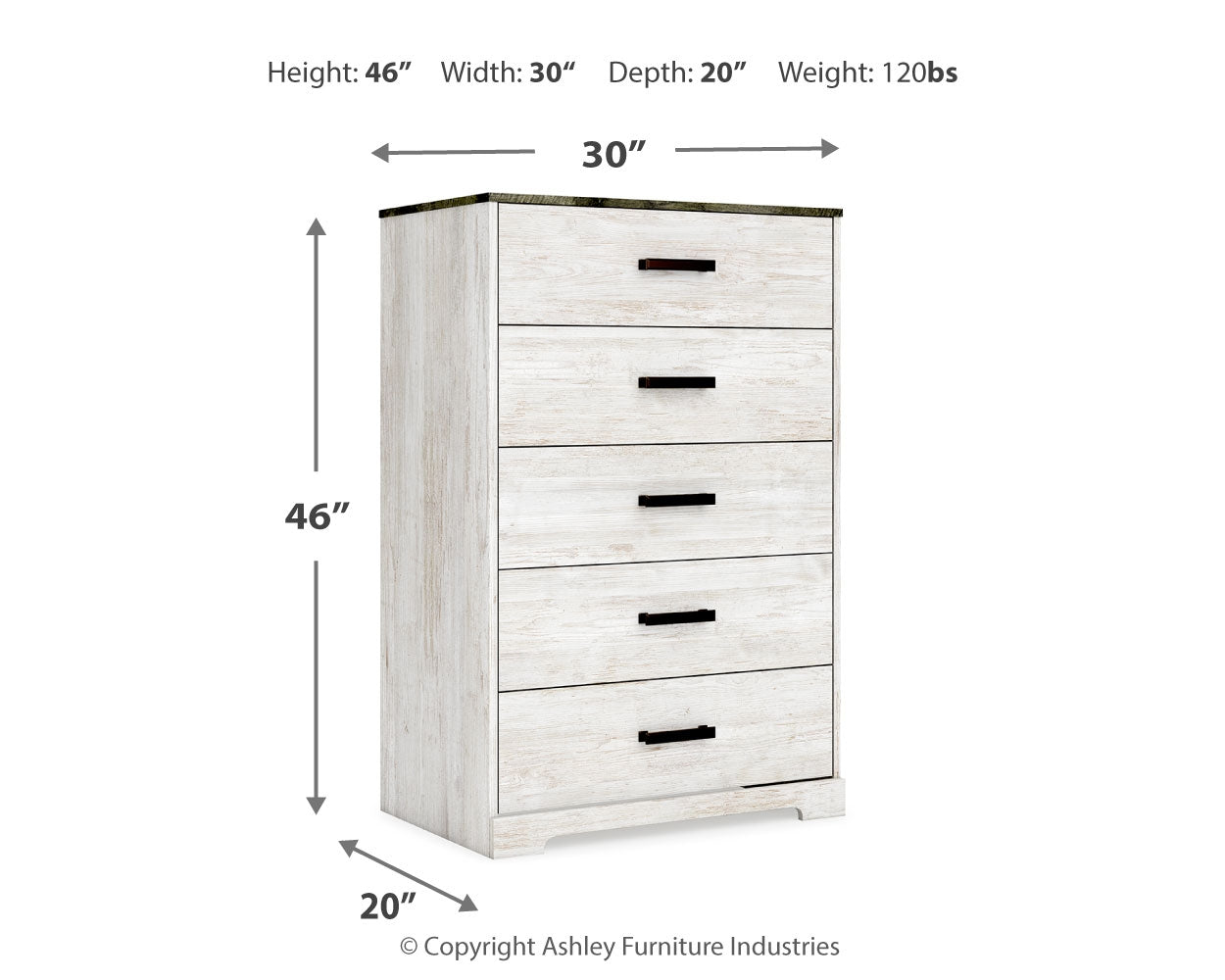 Shawburn Whitewash/Charcoal Gray Chest of Drawers