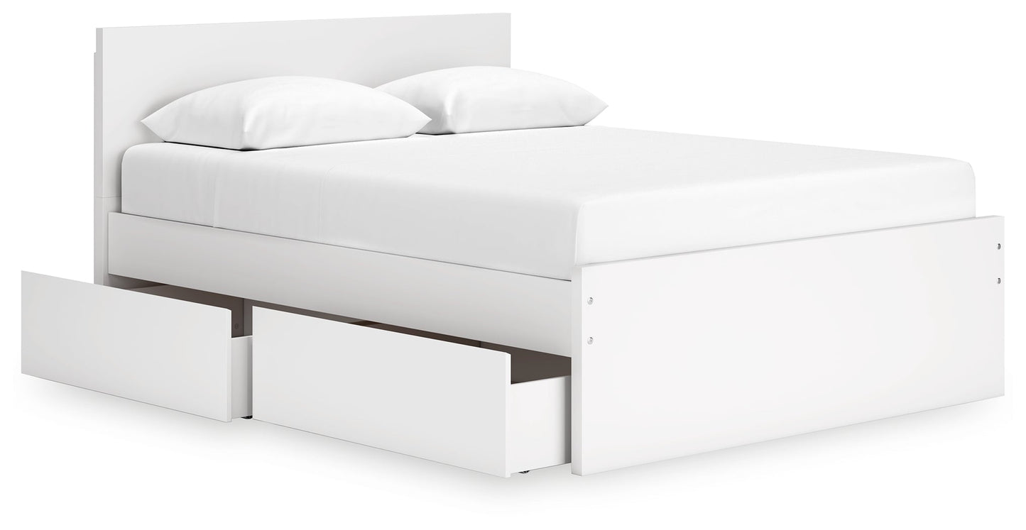 Onita White Queen Panel Platform Bed with 1 Side Storage