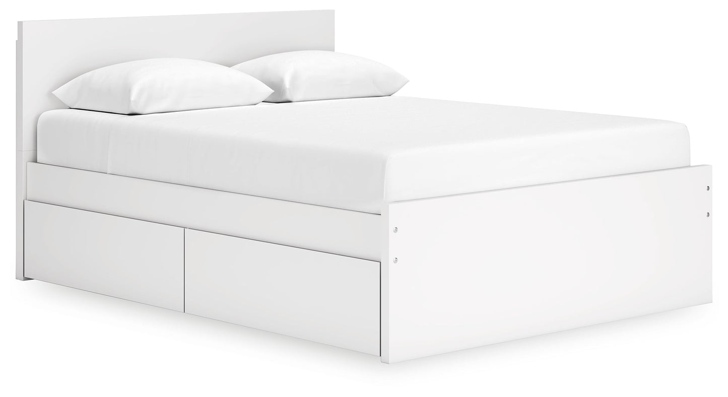 Onita White Queen Panel Platform Bed with 1 Side Storage