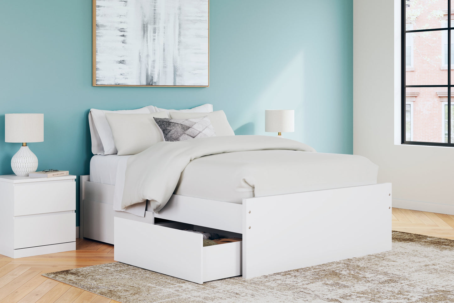 Onita White Full Platform Bed with 2 Side Storage