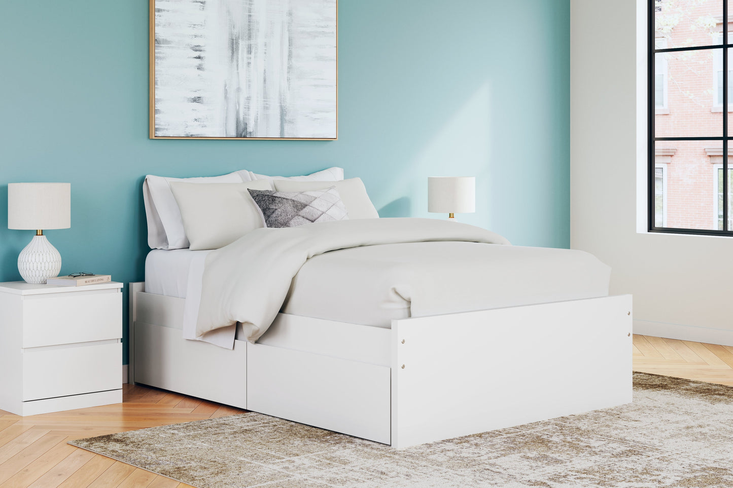 Onita White Full Platform Bed with 2 Side Storage