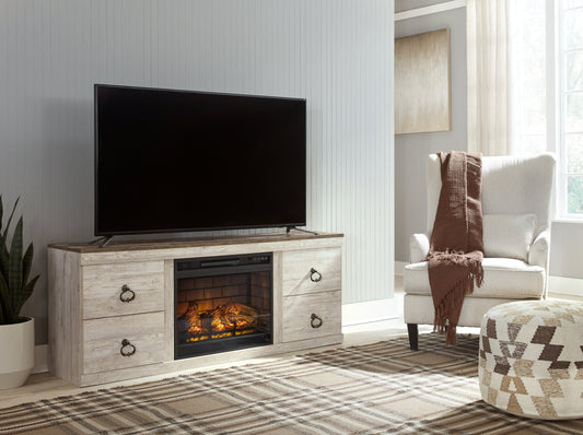 Willowton Whitewash TV Stand with Electric Fireplace