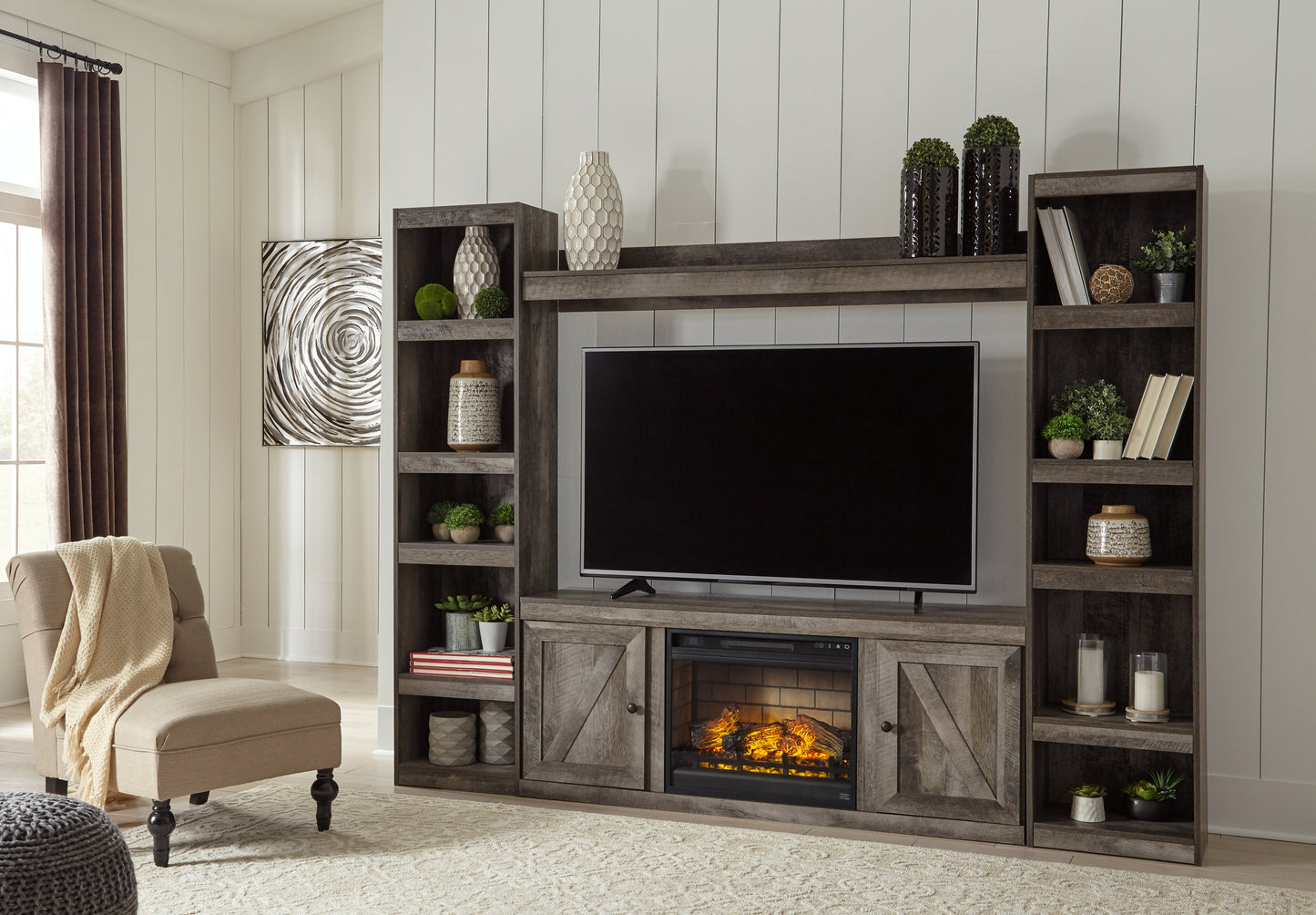 Wynnlow Gray 4-Piece Entertainment Center with Electric Fireplace